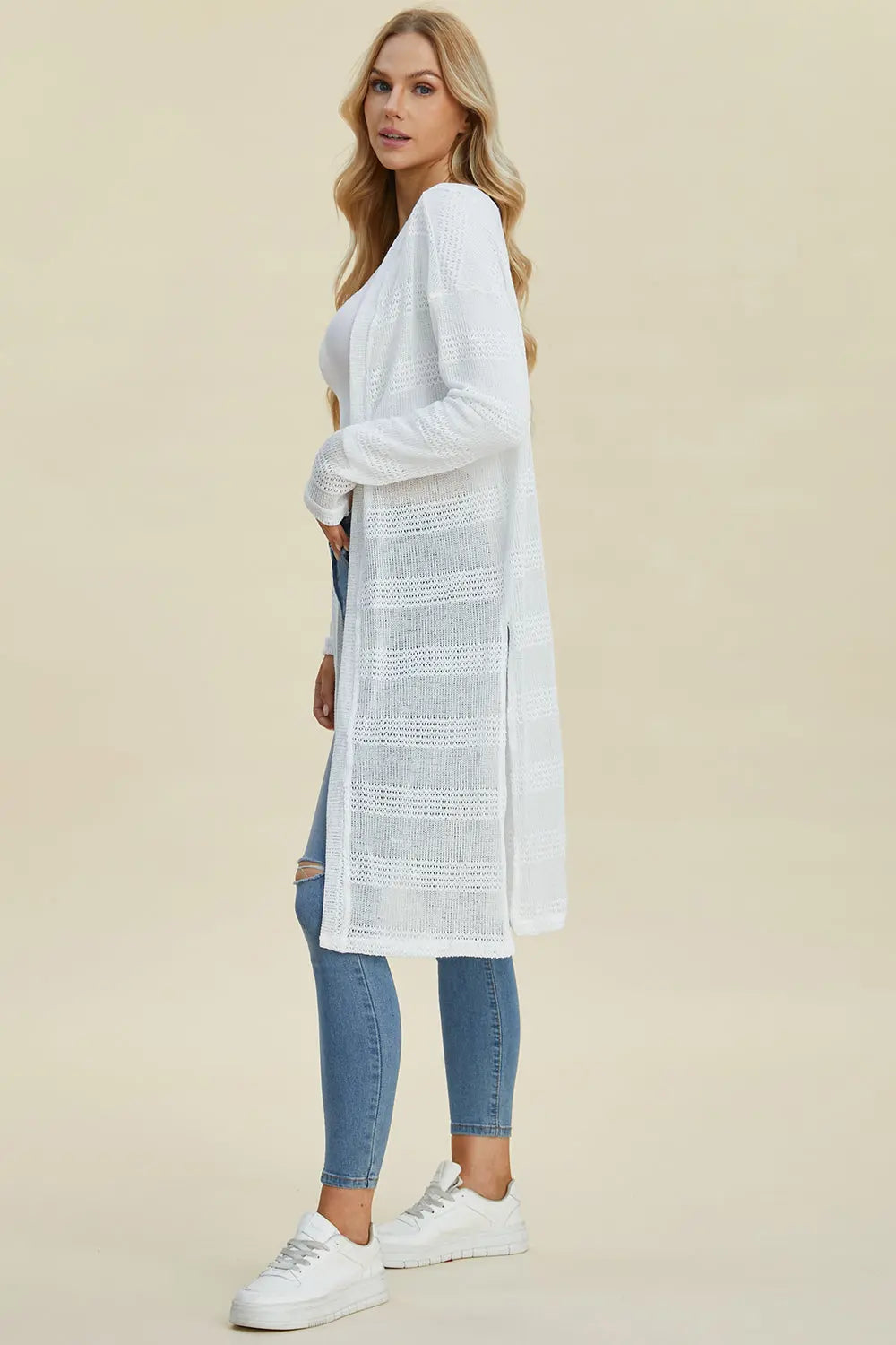 Double Take Full Size Open Front Longline Cardigan for Women | Soft & Cozy Knit Sweater | Perfect for Layering, Office Wear & Casual Outfits