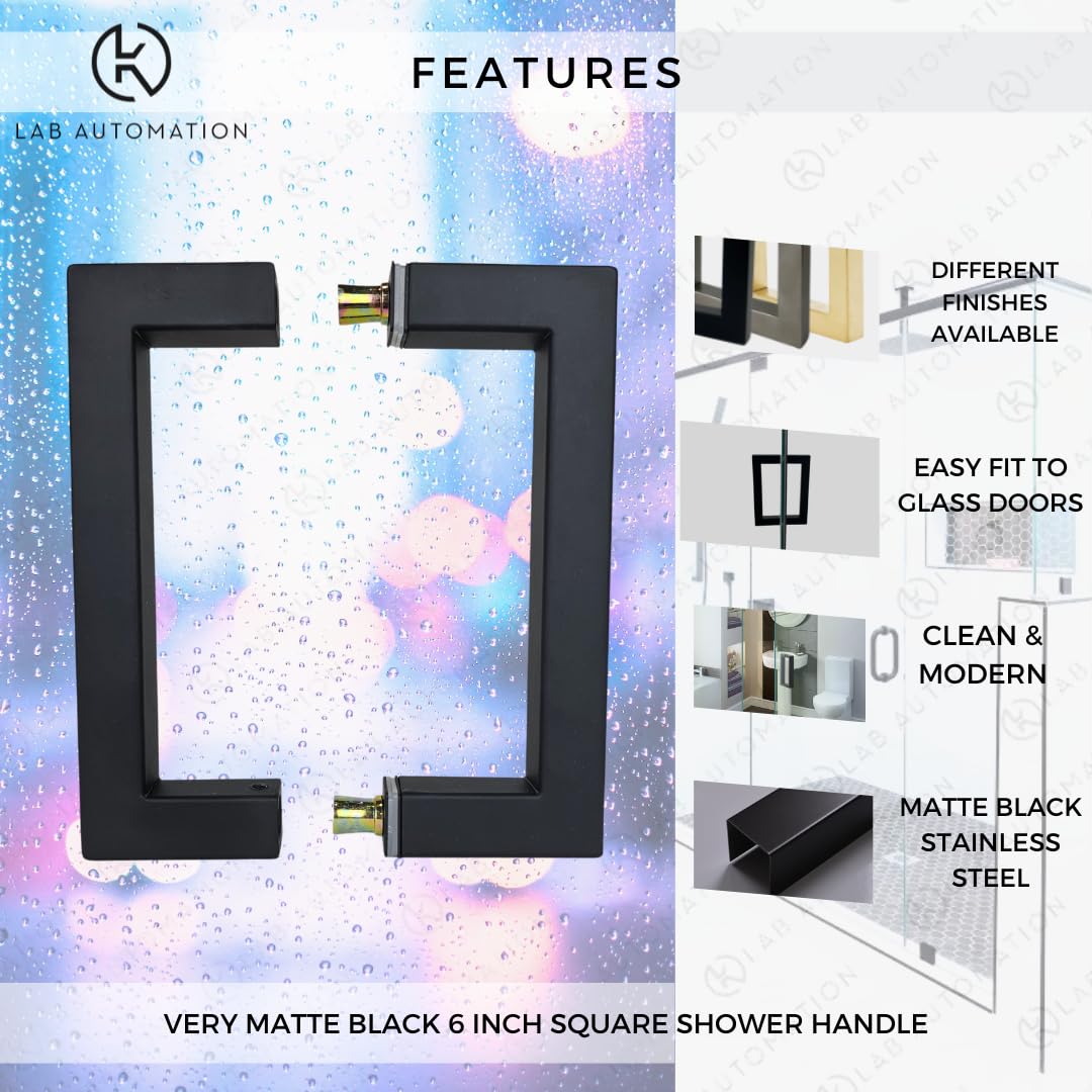 Premium Stainless Steel Shower Door Handle - Matte Black 6 Inch - Durable & Sturdy Design with Installation Kit - Perfect for Frameless Glass Shower Doors, Bathroom Renovations and Modern Home Upgrades