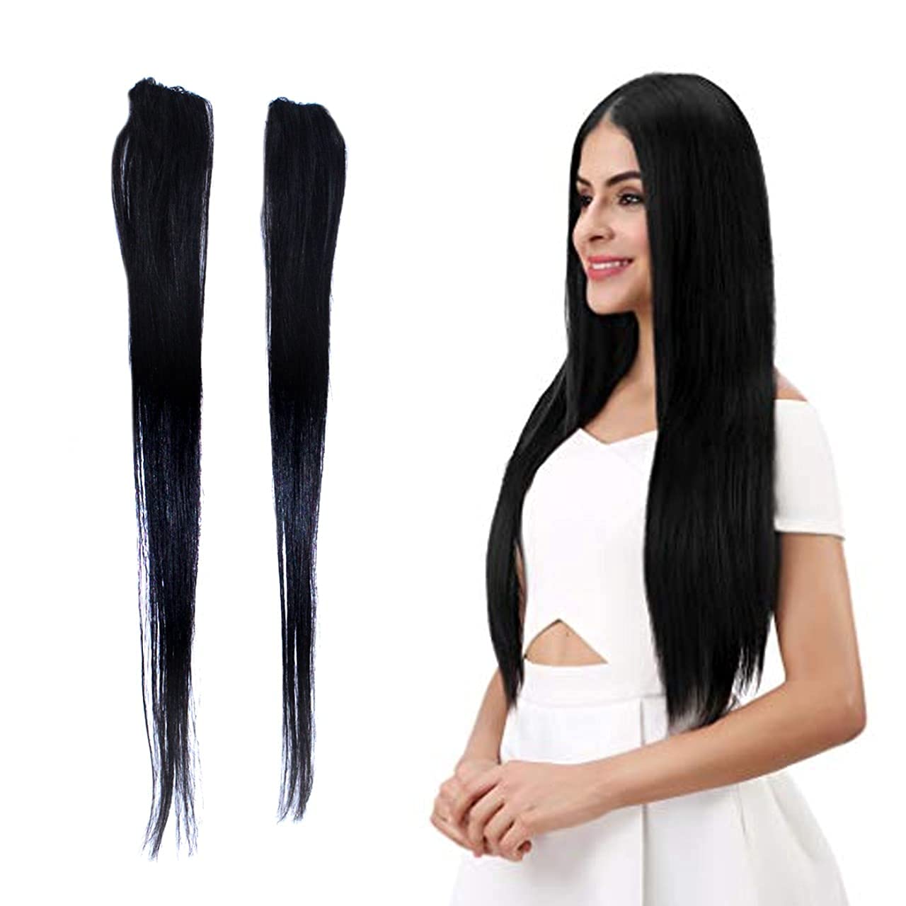 Premium 16Inch Human Hair Clip-in Side Extensions - Thick Short Remy Hair for Women (Set of 2, Natural Black Brown) | Perfect for Volume Boost & Styling for Parties, Weddings & Everyday Wear