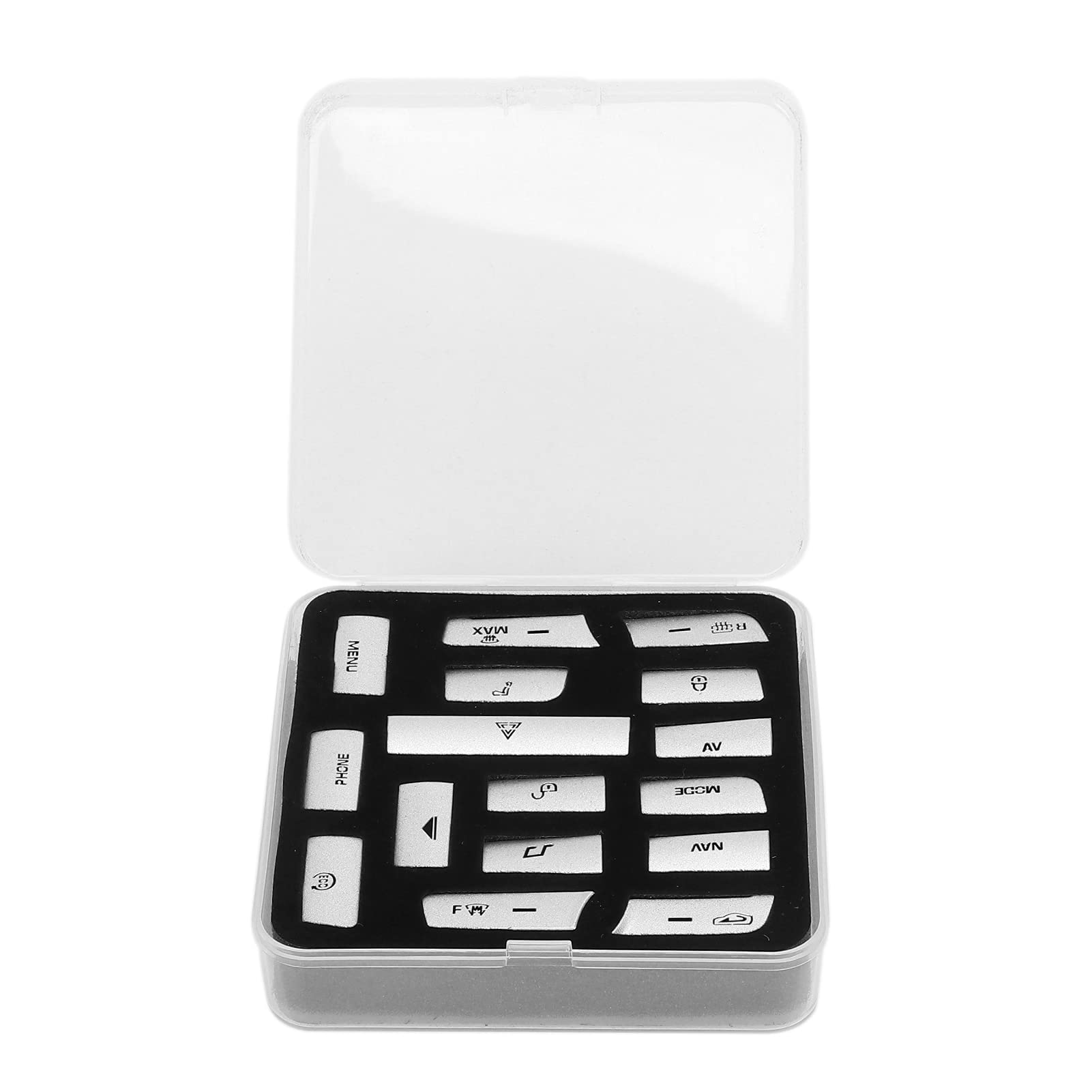 Aramox 16-Piece Aluminum Alloy AC Button Switch Sticker Cover Set - Dash Button Decal & Air Conditioner Trim Replacement for Jeep Cherokee XJ 2013-2015 (Silver) | Upgrade Interior & Protect Dashboard Buttons
