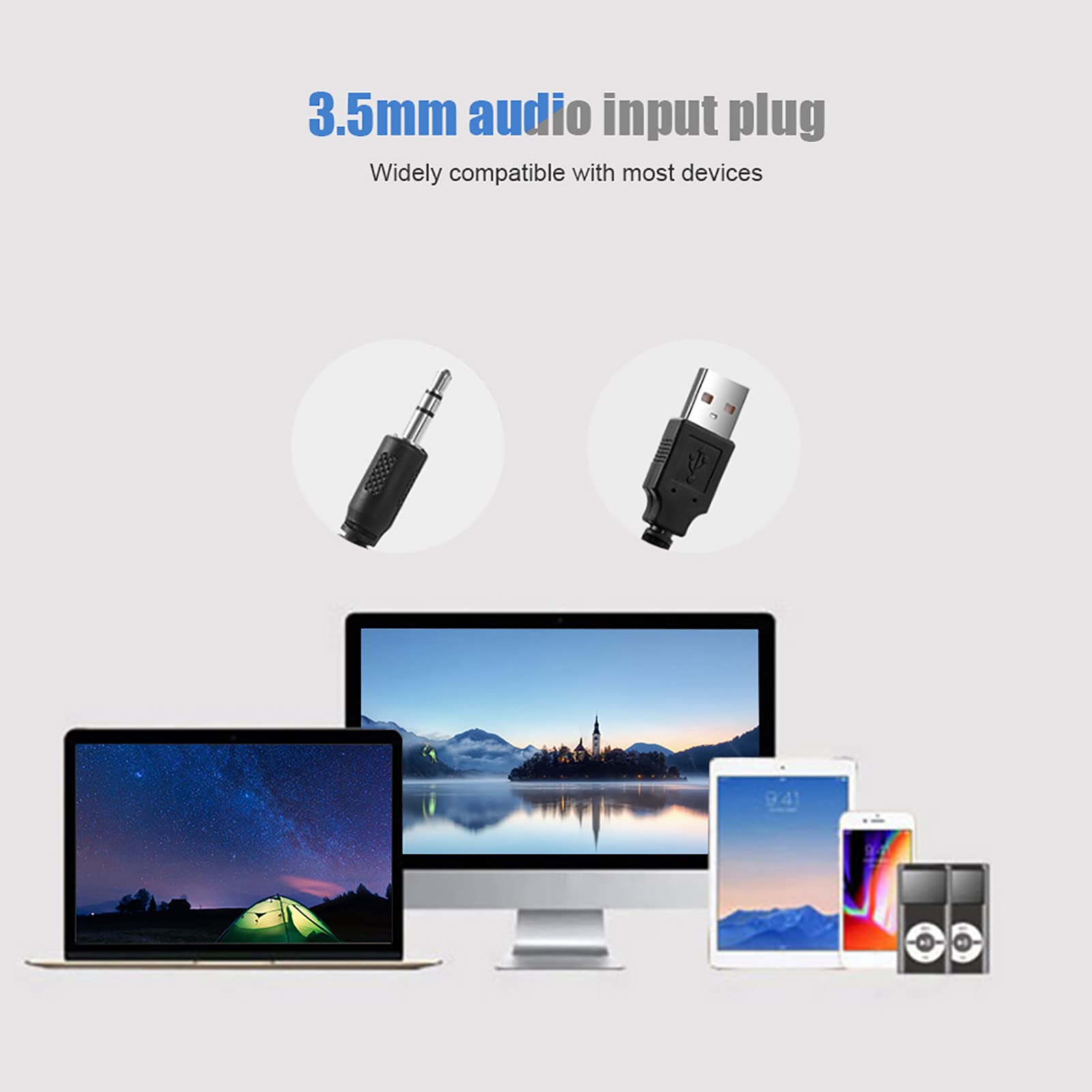 USB Powered Computer Soundbar with Dual Stereo Speakers, Wired Laptop Speaker Bar with 3.5mm Audio Plug & LED Lighting, Perfect for Gaming PC, Desktop Monitor, Laptop, Tablets - Ideal for Home Office, Streaming & Multimedia (White)
