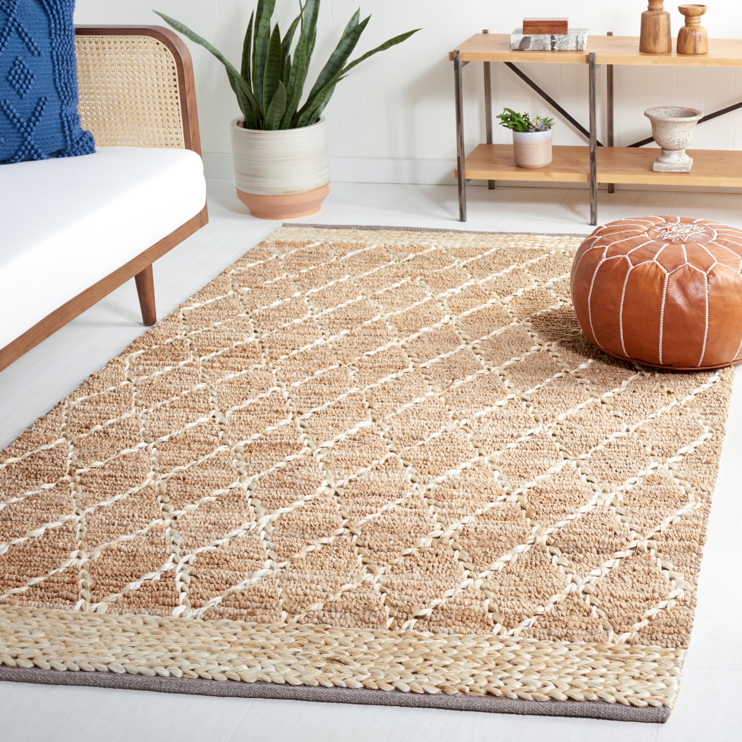 SAFAVIEH Handmade Boho Moroccan Trellis Jute Rug 4' x 6' - Natural Fiber Collection Accent Rug for Entryway, Living Room, Bedroom | High Traffic Area Rug | Eco-Friendly & Durable Floor Mat for Home Decor