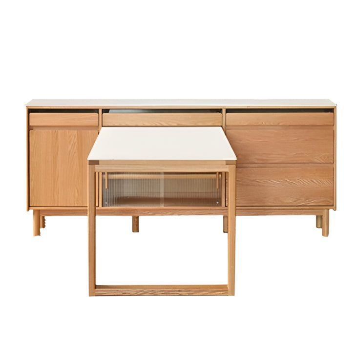 Solid Oak Wood Rock Plate Buffet Sideboard - Rustic Farmhouse Dining Room Storage Cabinet for Kitchen, Living Room & Entryway