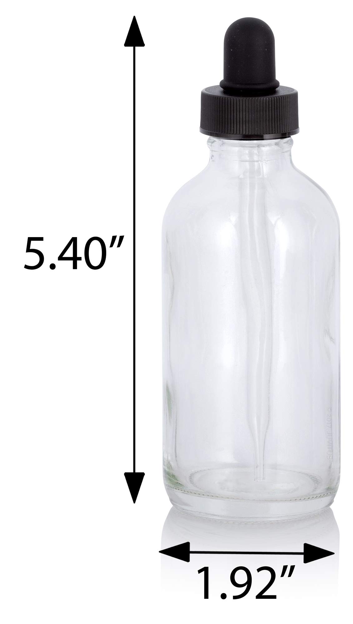 JUVITUS 4 oz Clear Flint Glass Boston Round Bottles with Black Dropper Caps (6 Pack) - Essential Oil, CBD, Tincture Storage - Includes Bonus Funnel for Easy Filling & DIY Projects