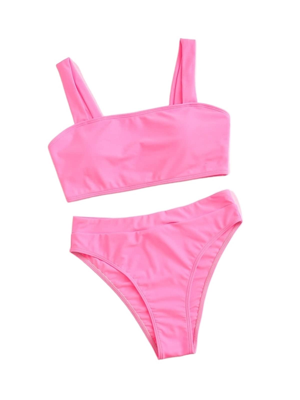 TINMIIR Women's High Waisted Bikini Set - Plain Swimwear Two Piece Bathing Suit for Beach, Pool & Vacation