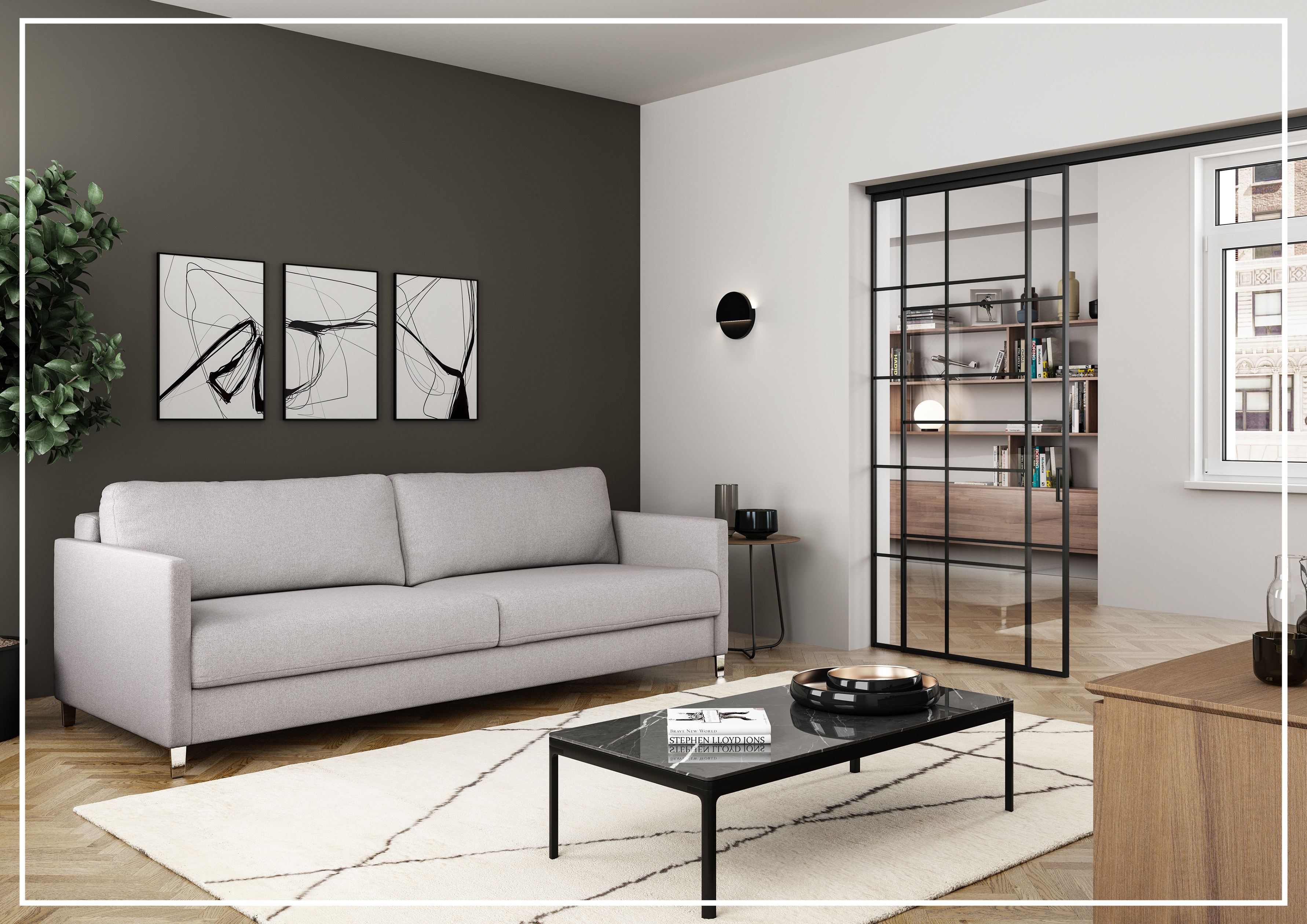 Luonto Elfin Fabric King Sleeper Sofa with Chrome or Wood Legs - Convertible Sofa Bed for Small Spaces, Guest Room & Apartment Living