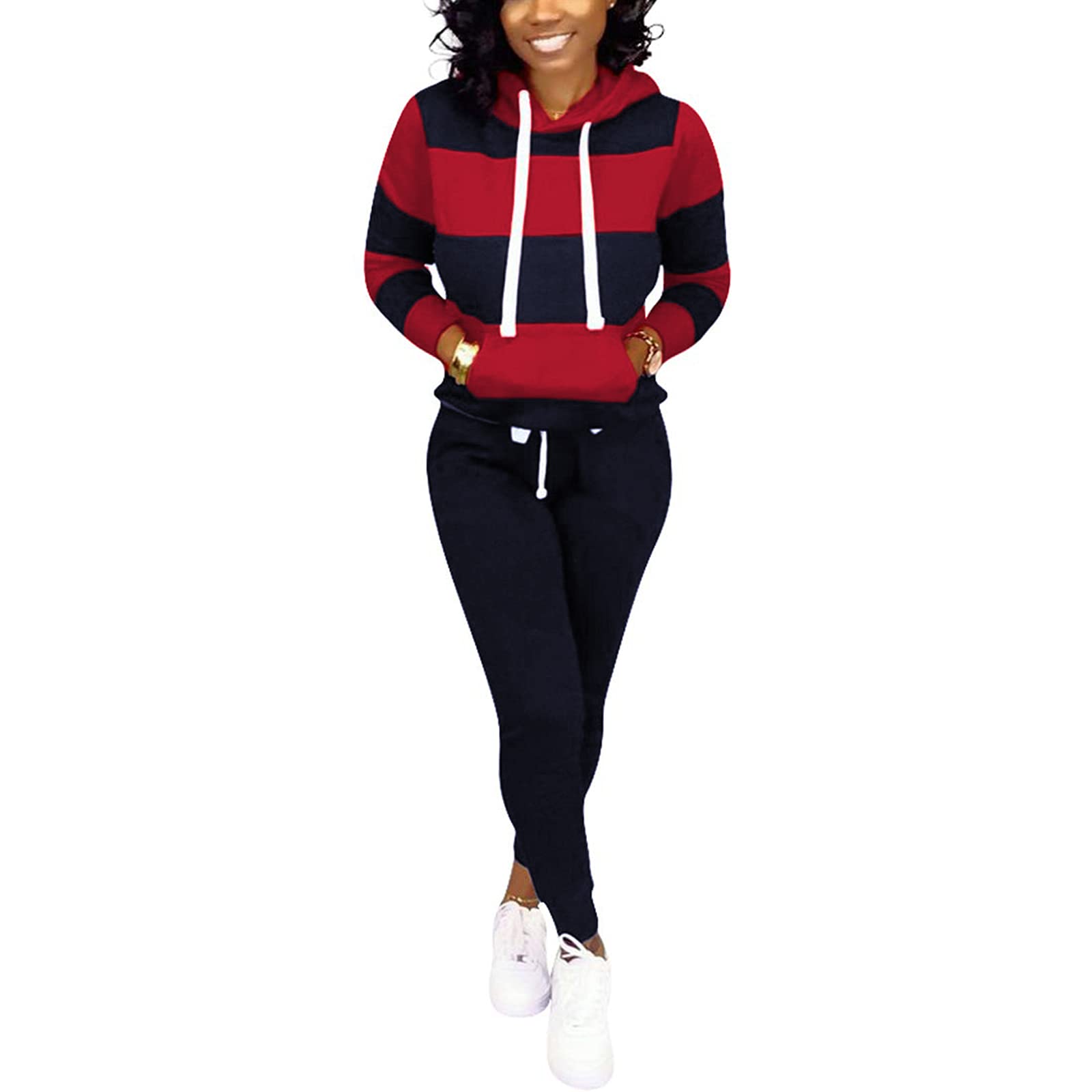 AOMONI Women's 2-Piece Casual Hooded Jogging Suit Set - Long Sleeve Drawstring Tracksuit for Running, Gym & Lounge Wear | Comfortable Athletic Outfit for Workouts & Relaxation