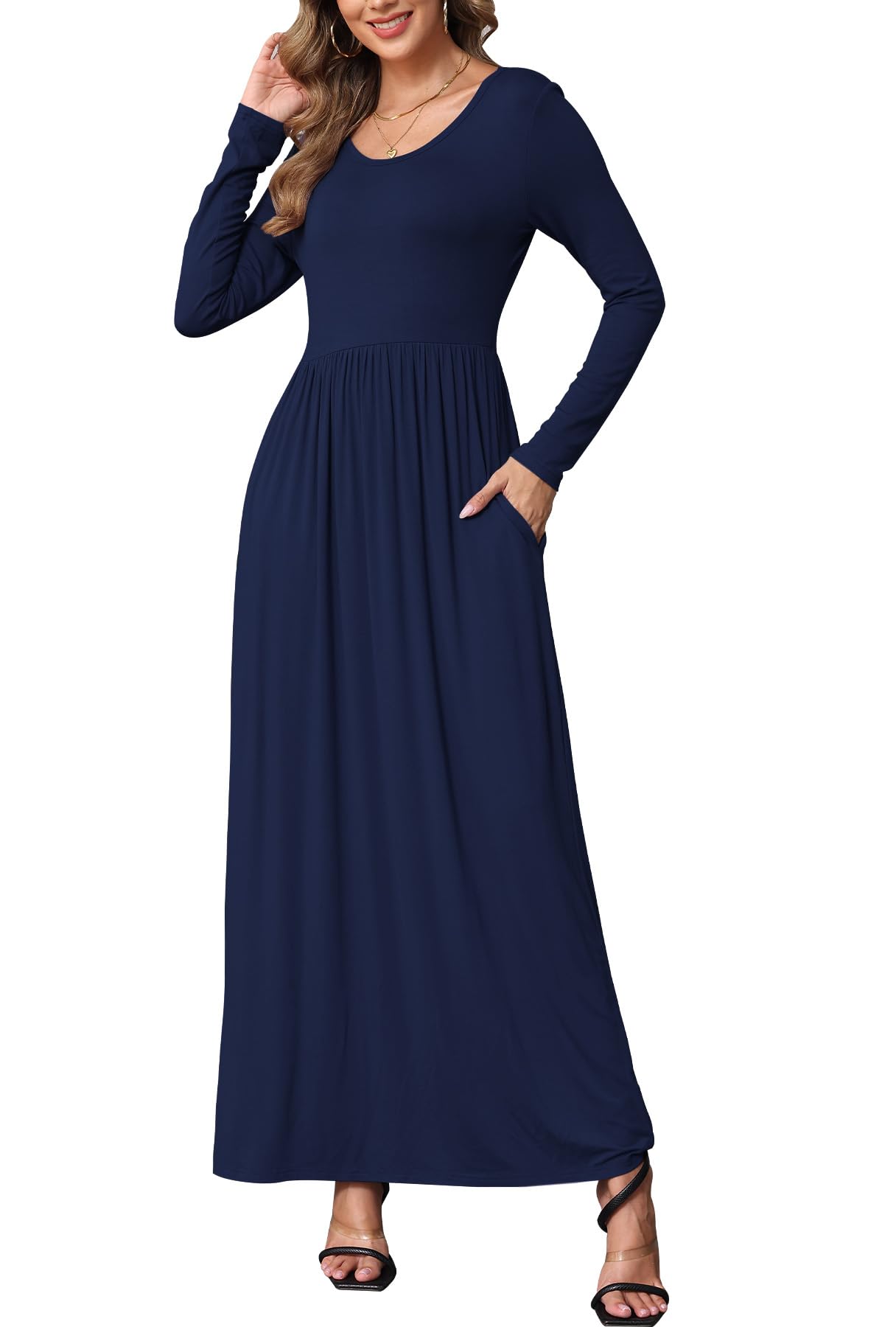 EUOVMY Women's Long Sleeve Maxi Dress - Loose Fit Casual Long Dresses with Pockets for Everyday Wear, Beach Cover Up & Travel Outfits