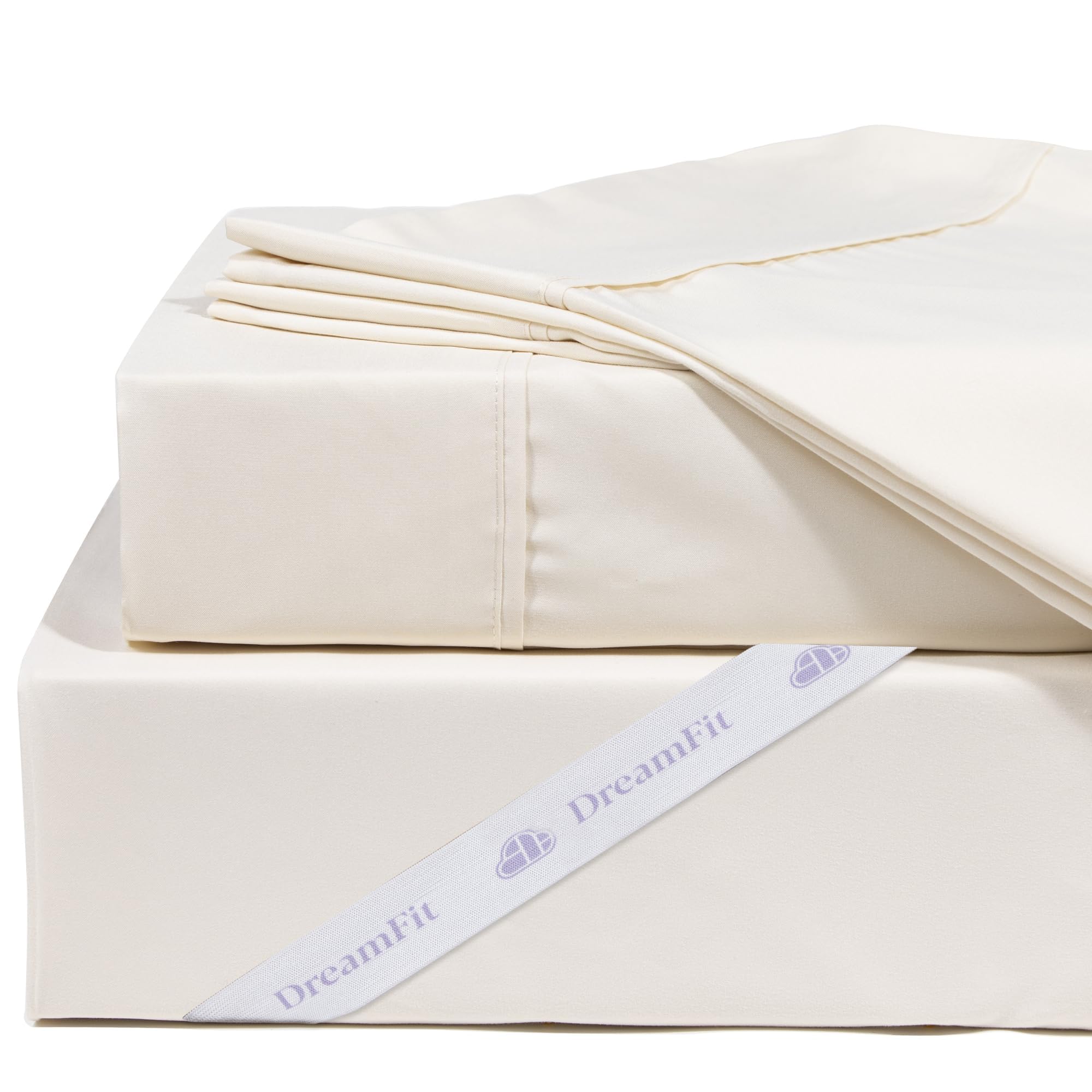 DreamFit DreamCool 100% Pima Cotton Sheets Set with Elastic Corner Straps - 20 Inch Deep Pocket, Made in USA, Luxury Bedding for Adjustable Beds - Split King Size, Ivory - Perfect for Hot Sleepers & Allergy Sufferers