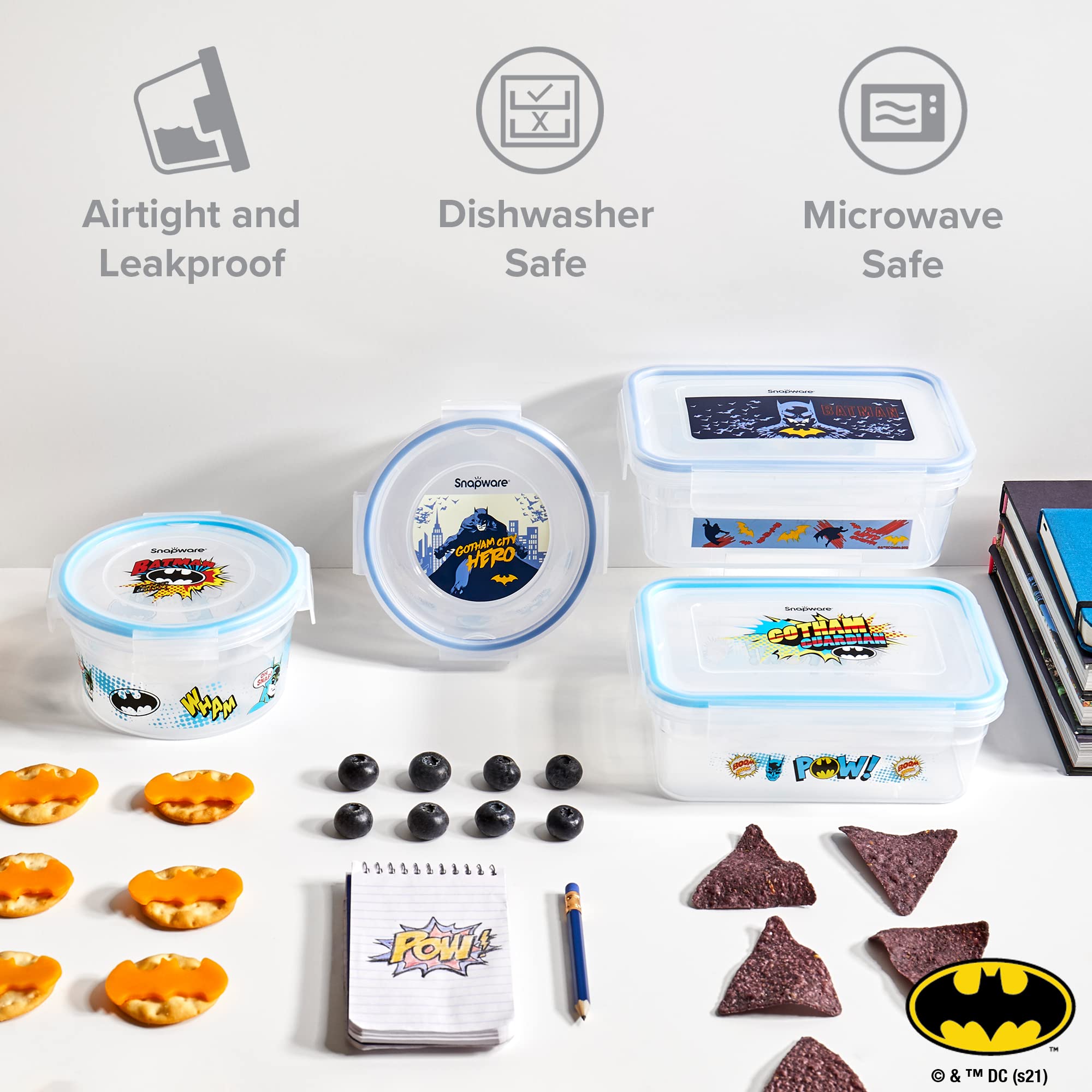 Snapware 8-Piece Plastic Food Storage Containers Set - 4.6 Cup & 3 Cup Meal Prep Containers with BPA-Free Lids, 4 Tab Locking System - Microwave, Dishwasher & Freezer Safe - Perfect for Meal Prepping, Leftovers & Food Storage Organization
