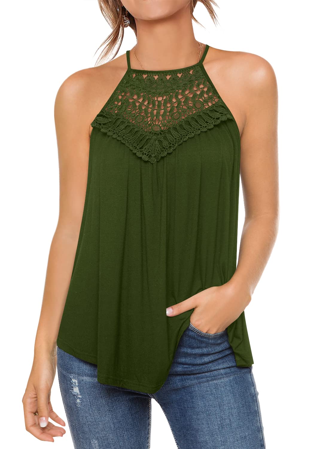 MIHOLL Women's Summer Sleeveless Lace Tank Top - Breathable Flowy Loose Blouse for Casual Wear, Beach Outfits & Vacation Essentials