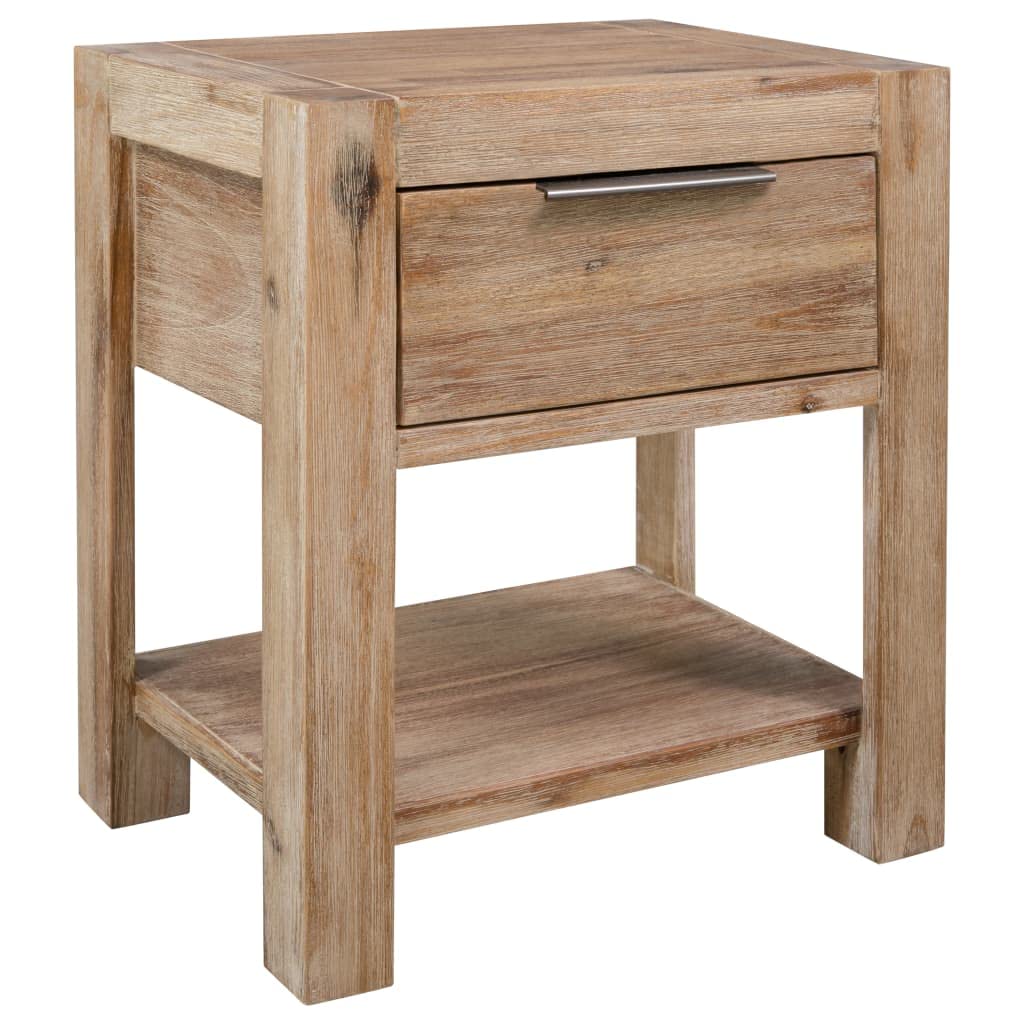 Acacia Wood Nightstand with Drawers - 15.7