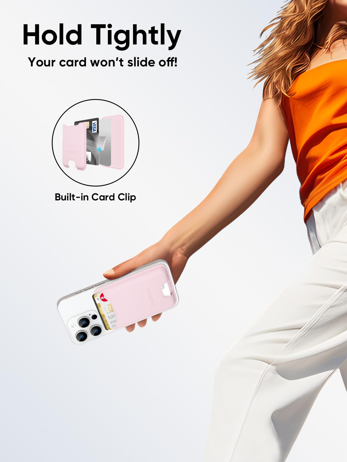 Premium Leather Phone Card Holder with Strong 3M Adhesive - RFID Blocking Wallet Sticker for iPhone, Samsung & Android - Holds 4 Cards (Pink) - Perfect for Travel, Shopping & Everyday Convenience