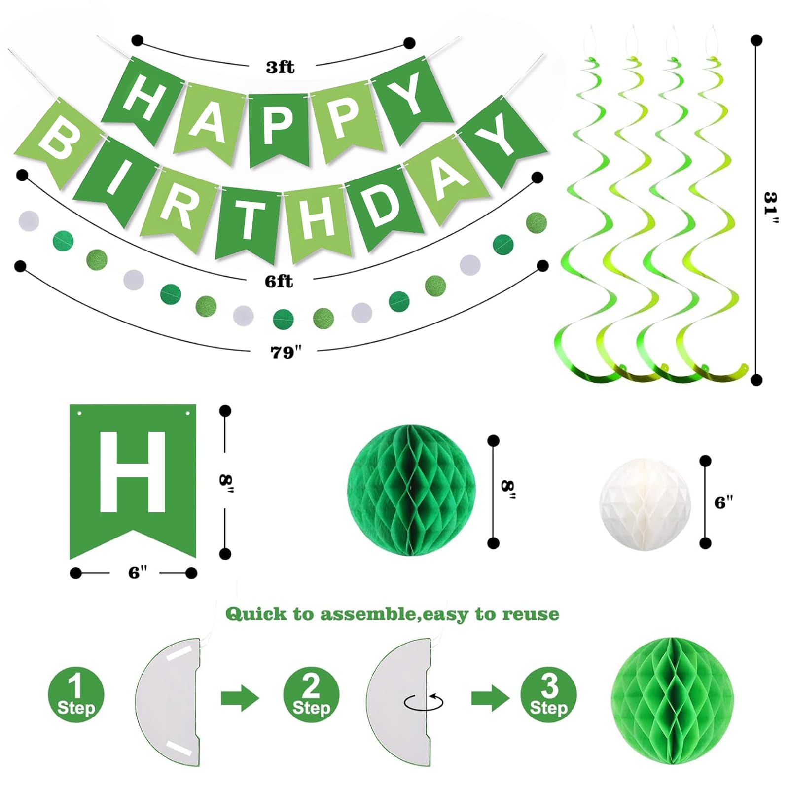 Green and White Happy Birthday Banner - Premium Birthday Decorations for Women, Men, Girls & Boys | Perfect for Parties, Home Decor & Celebration Backdrops