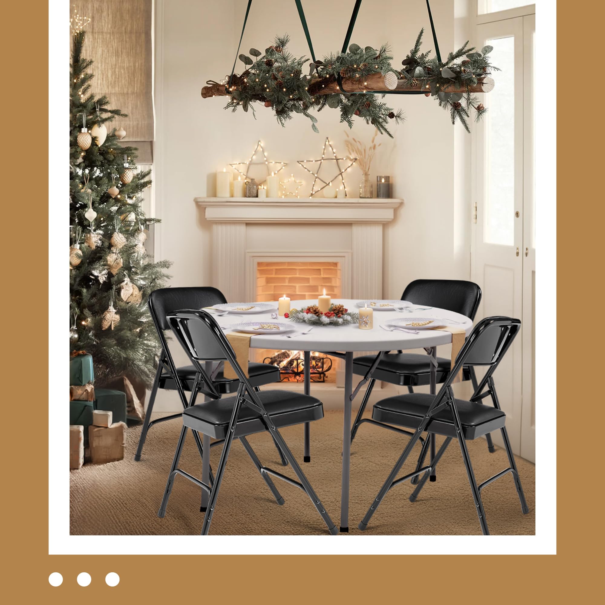OEF Furnishings (4 Pack) Premium Vinyl Padded Folding Chairs - Heavy Duty Stackable Chairs for Home, Office, Wedding, Party & Events - Comfortable Black Seating Solution