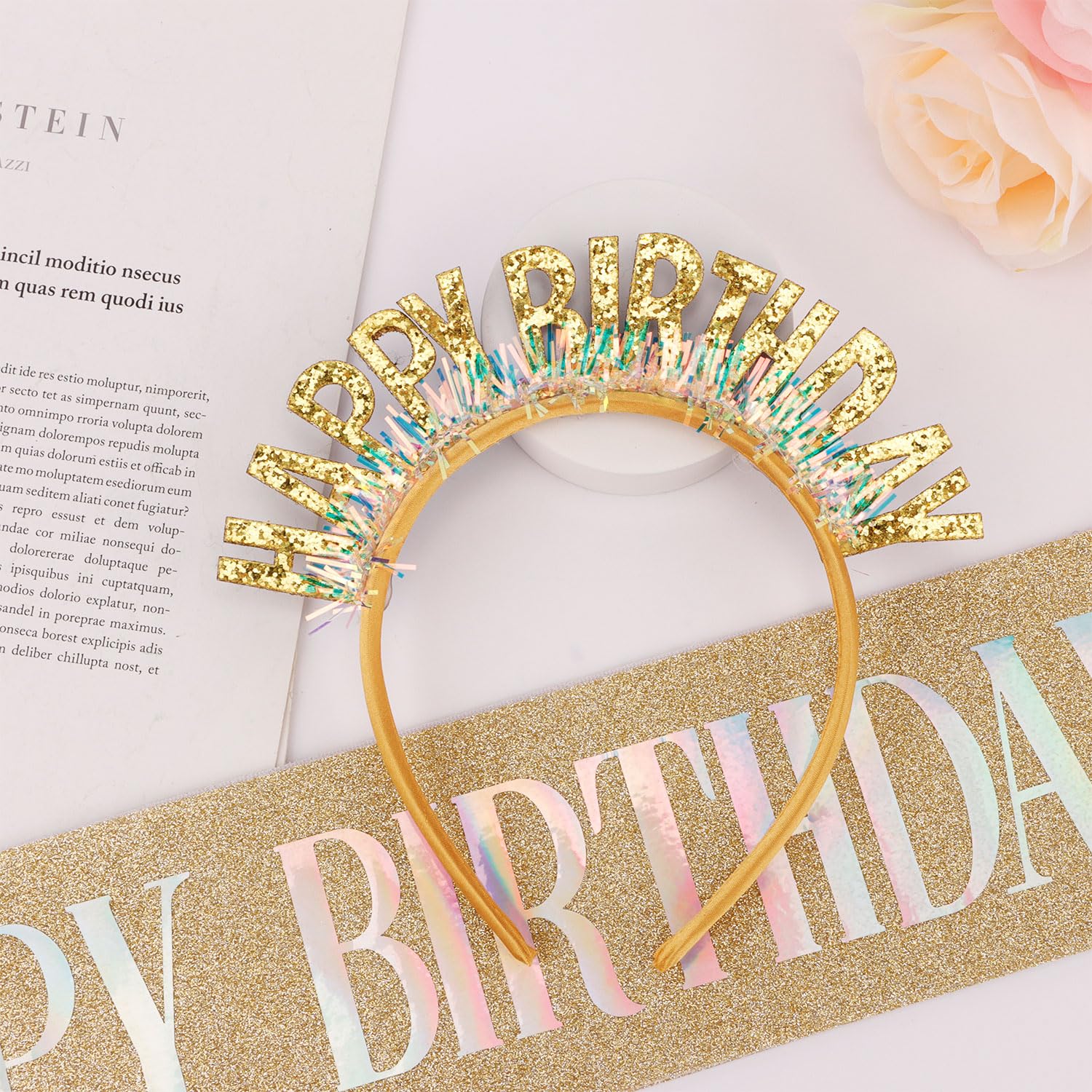 Aprince Gold Birthday Headband & Tiara Set for Women & Girls - Happy Birthday Crown, Sash, Party Decorations - Perfect for Birthday Parties, Celebrations, and Special Events