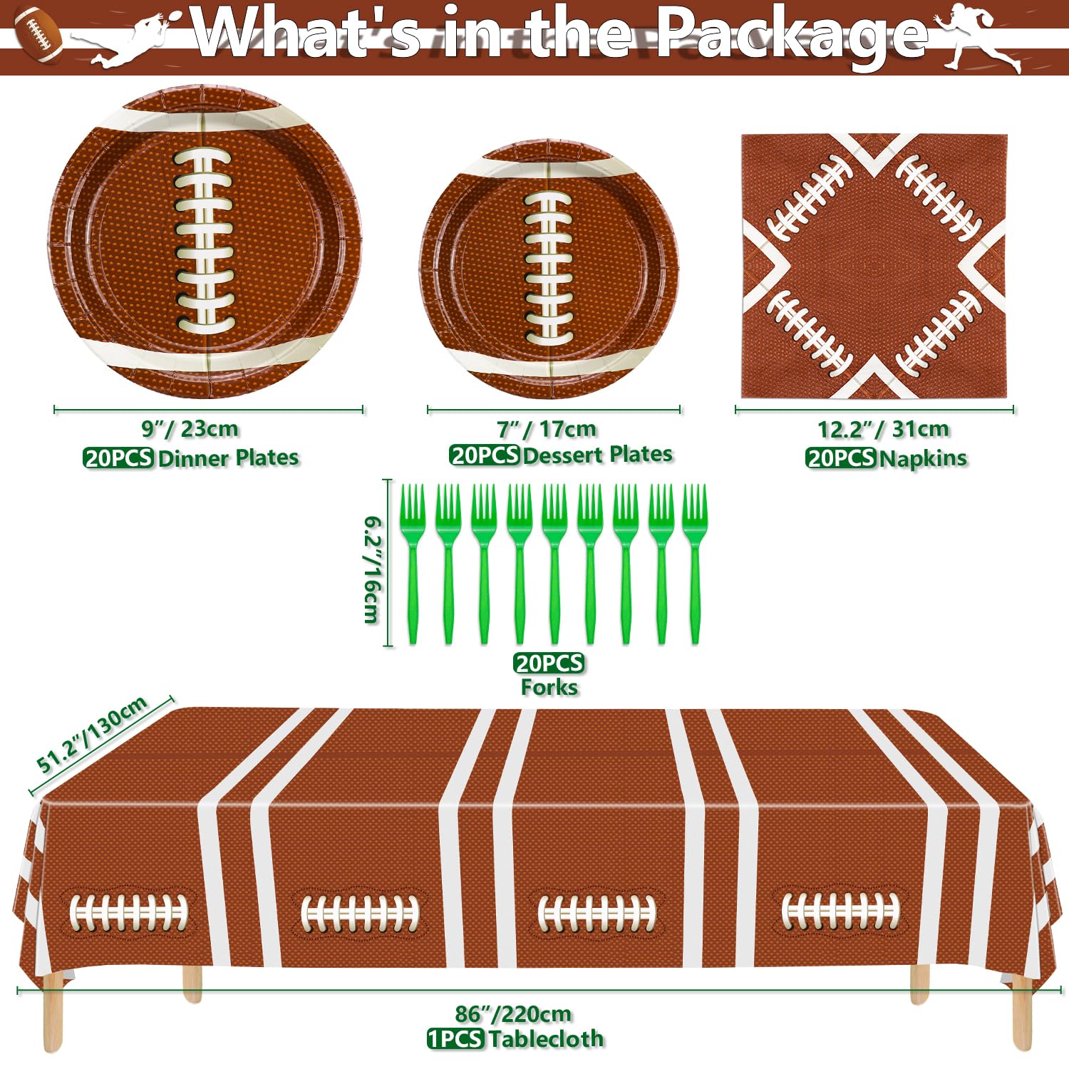 81Pcs Football Party Decorations Set - Includes Birthday Plates, Napkins, Tablecloth & Forks for Football Themed Birthday Party Supplies | Perfect for Kids Game Day Celebrations, Sports Fan Parties & Serving 20 Guests