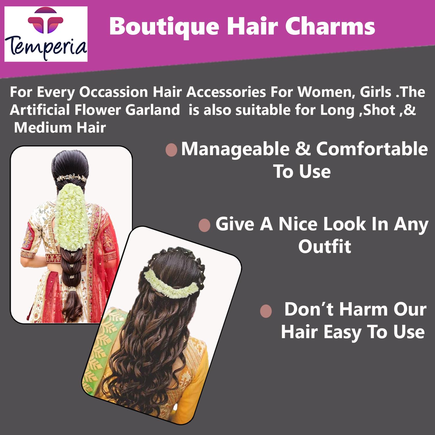 4pcs Premium Artificial Jasmine Gajra Hair Bun Accessories for Women - Scented Fake Mogra Hair Band - Voluminous Floral Hair Jewelry for Weddings, Parties & Special Occasions (DN01)