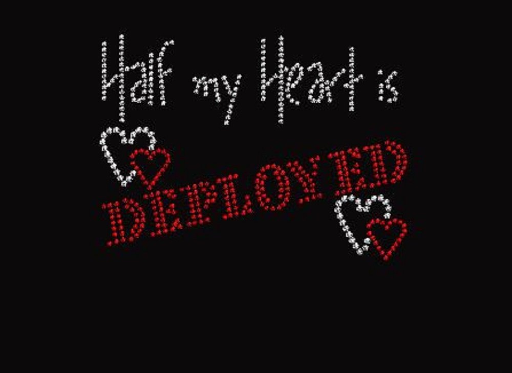 Half My Heart Is Deployed Rhinestone Iron-On Transfer - Patriotic Military Apparel Decoration for T-Shirts, Hoodies & Bags | Perfect for Army Wife, Military Spouse Gifts & DIY Crafts
