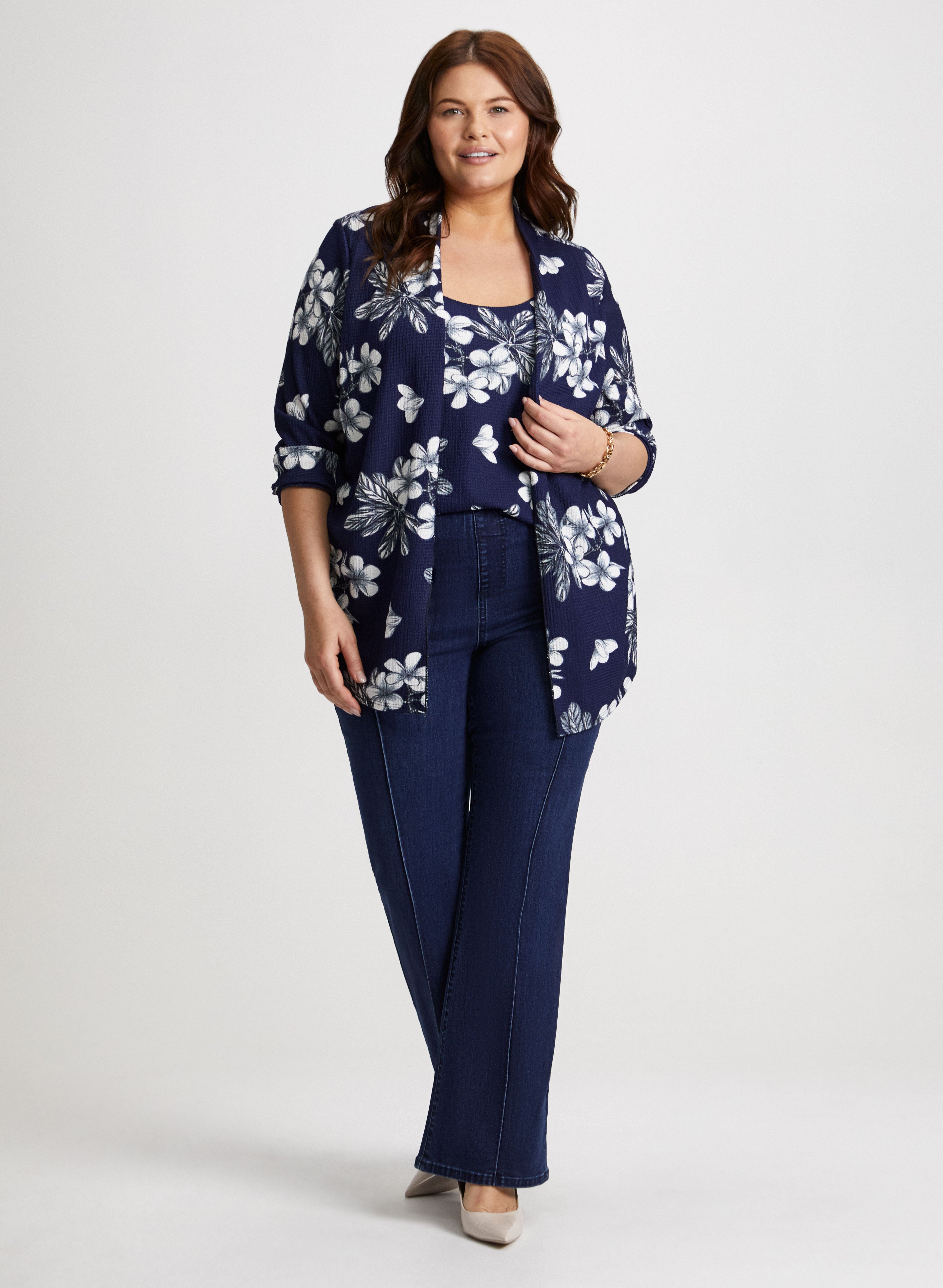Floral Print Blouse & Stretch Bootcut Jeans for Women - Casual Outfit for Spring & Summer | Perfect for Office, Date Night & Weekend Wear