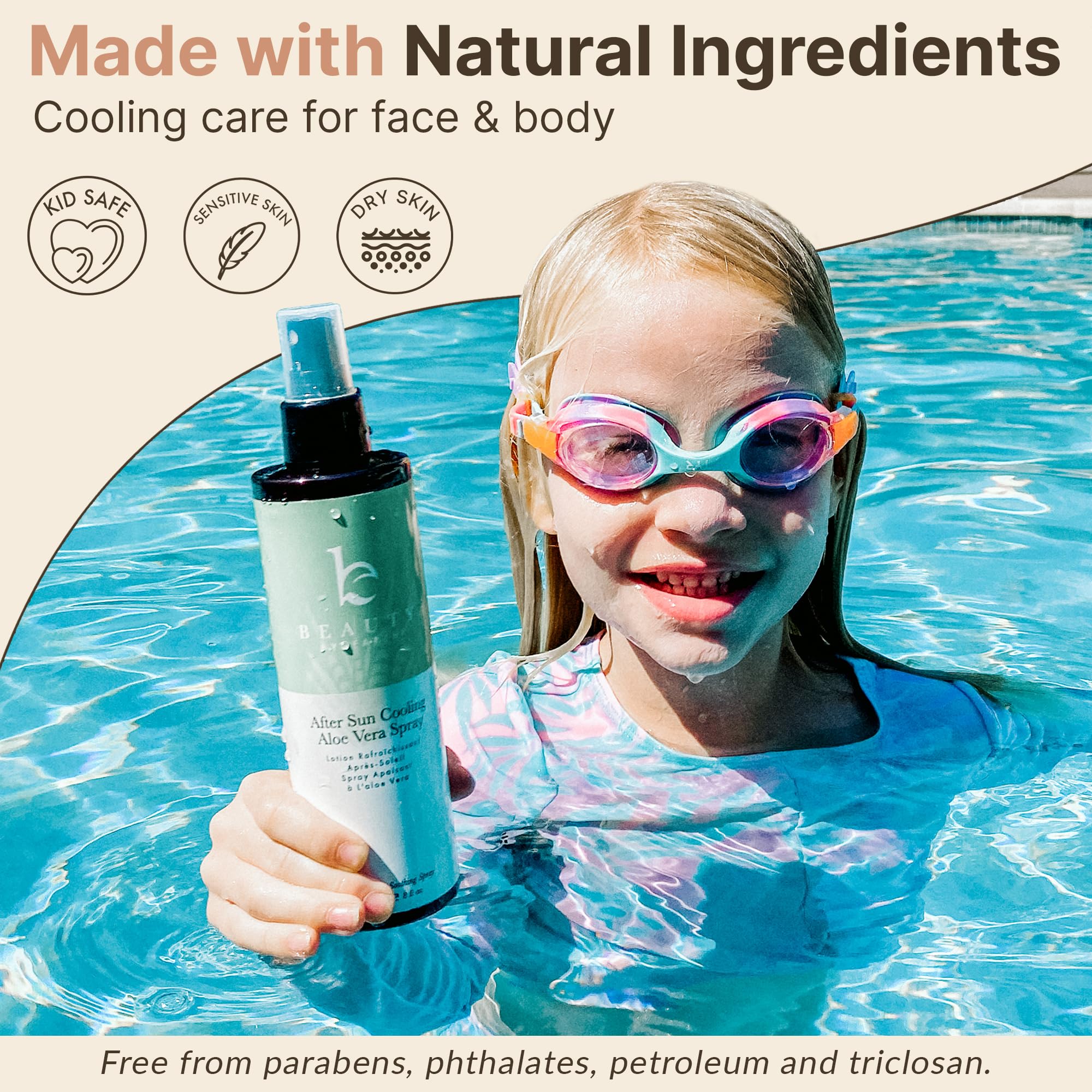 Organic Aloe Vera After Sun Cooling Spray by Beauty by Earth - USA Made, Fast Absorbing Sunburn Relief & Skin Hydration for Body | Perfect for Post-Sun Exposure, Beach Days & Outdoor Activities