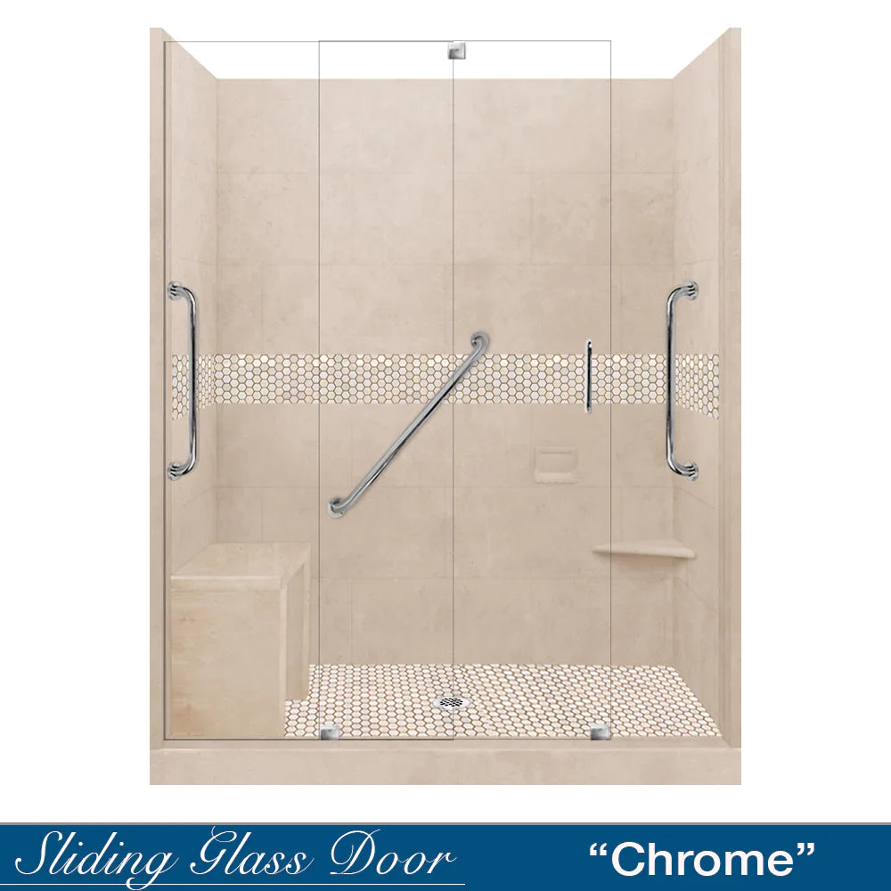 60 Alcove Desert Sand Sistine Stone & Honey Hex Mosaic Tile Accent - DIY Shower Remodel Kit with Free Shampoo Niche | Bathroom Wall & Floor Tile for Shower Backsplash, Bathroom Renovation, and Home Decor