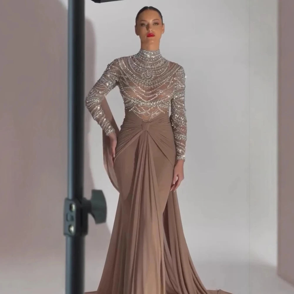 Elegant Brown Satin Mermaid Evening Gown LA72993 - Perfect for Prom, Wedding Guest & Formal Events