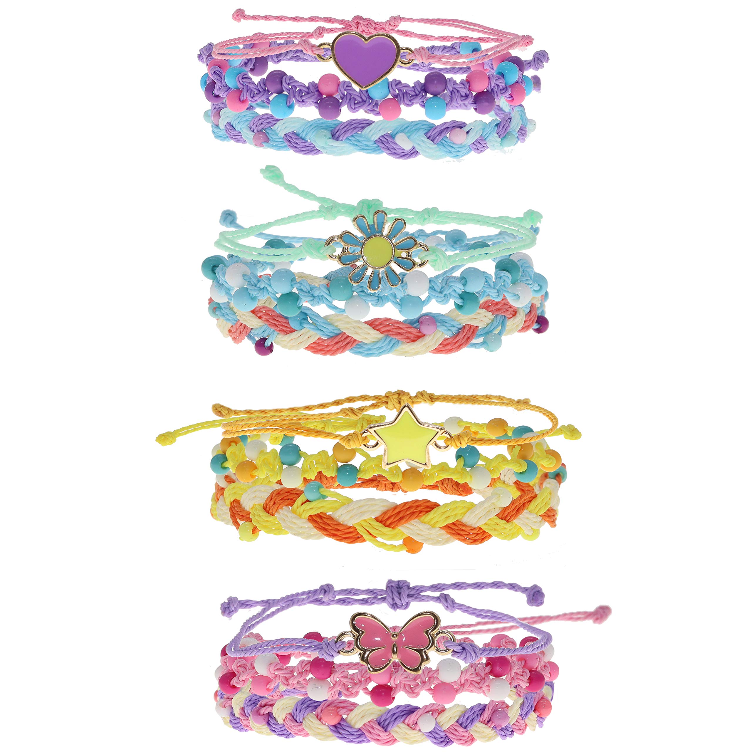 12 Pack VSCO Charm Bracelets for Teens & Women - Braided Stretch String Friendship Bracelets Set | Birthday Party Favors, Cute Gifts for Best Friends | Perfect for Summer Festivals, Beach Trips and Everyday Wear