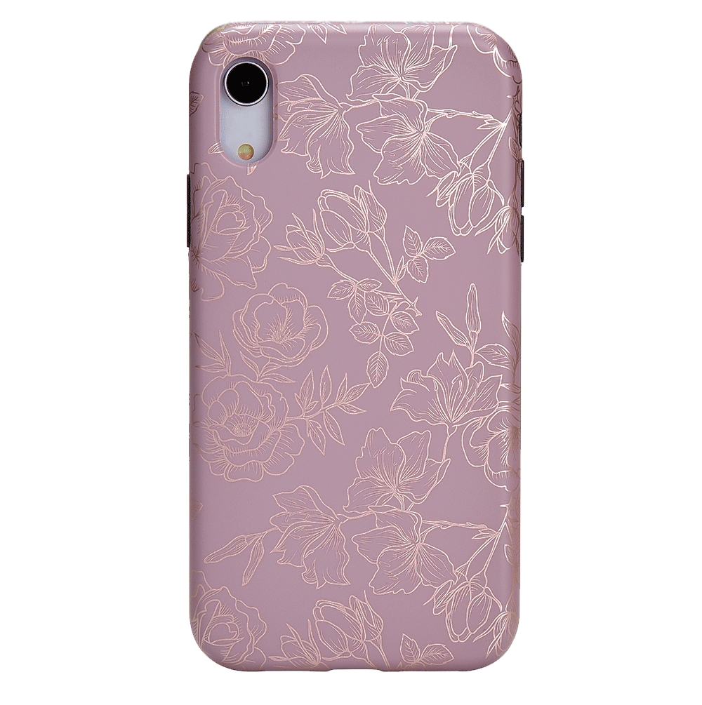 Dusty Rose Chrome Floral iPhone Case - Elegant Protective Cover for iPhone 13/14/15 Pro Max - Perfect for Everyday Use, Travel & Gift Giving