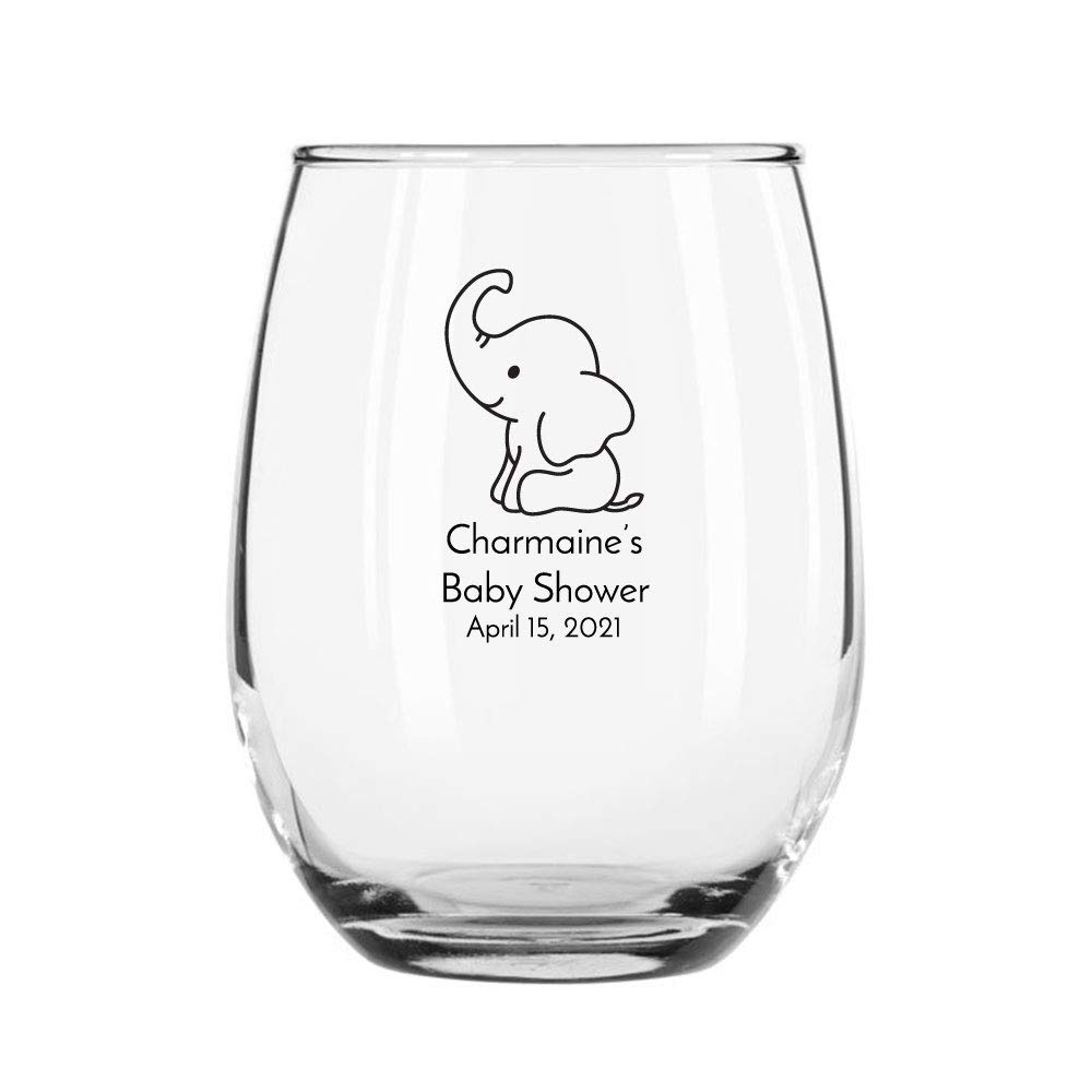 72 Pack Baby Shower Elephant Black Stemless 9 oz Wine Glasses - Perfect for Baby Showers, Birthday Parties & Wedding Favors - Elegant Party Cups for Celebrations & Gifts