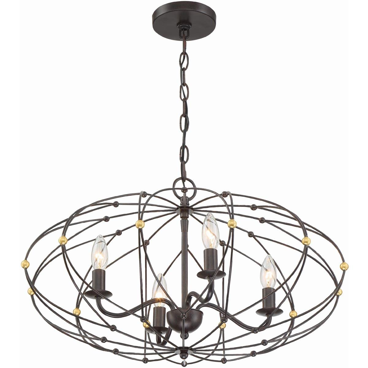 Crystorama Zucca 4-Light English Bronze & Antique Gold Chandelier - Elegant Dining Room Lighting for Home Decor