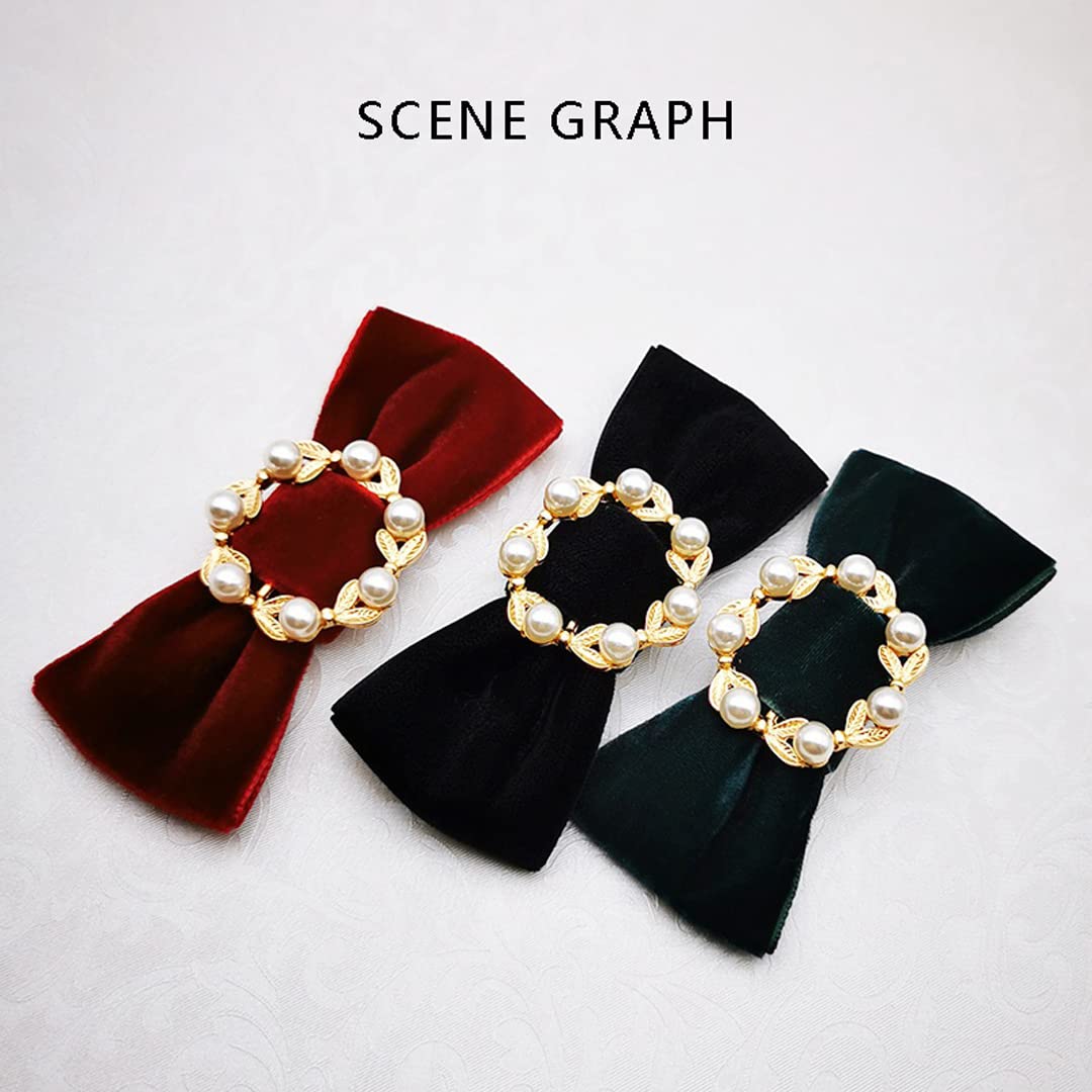 Elegant 2-Piece Velvet Bow Shoe Clips with Artificial Pearl Garland - Removable Shoe Accessories for Women & Girls - Perfect for Weddings, Parties & Special Occasions