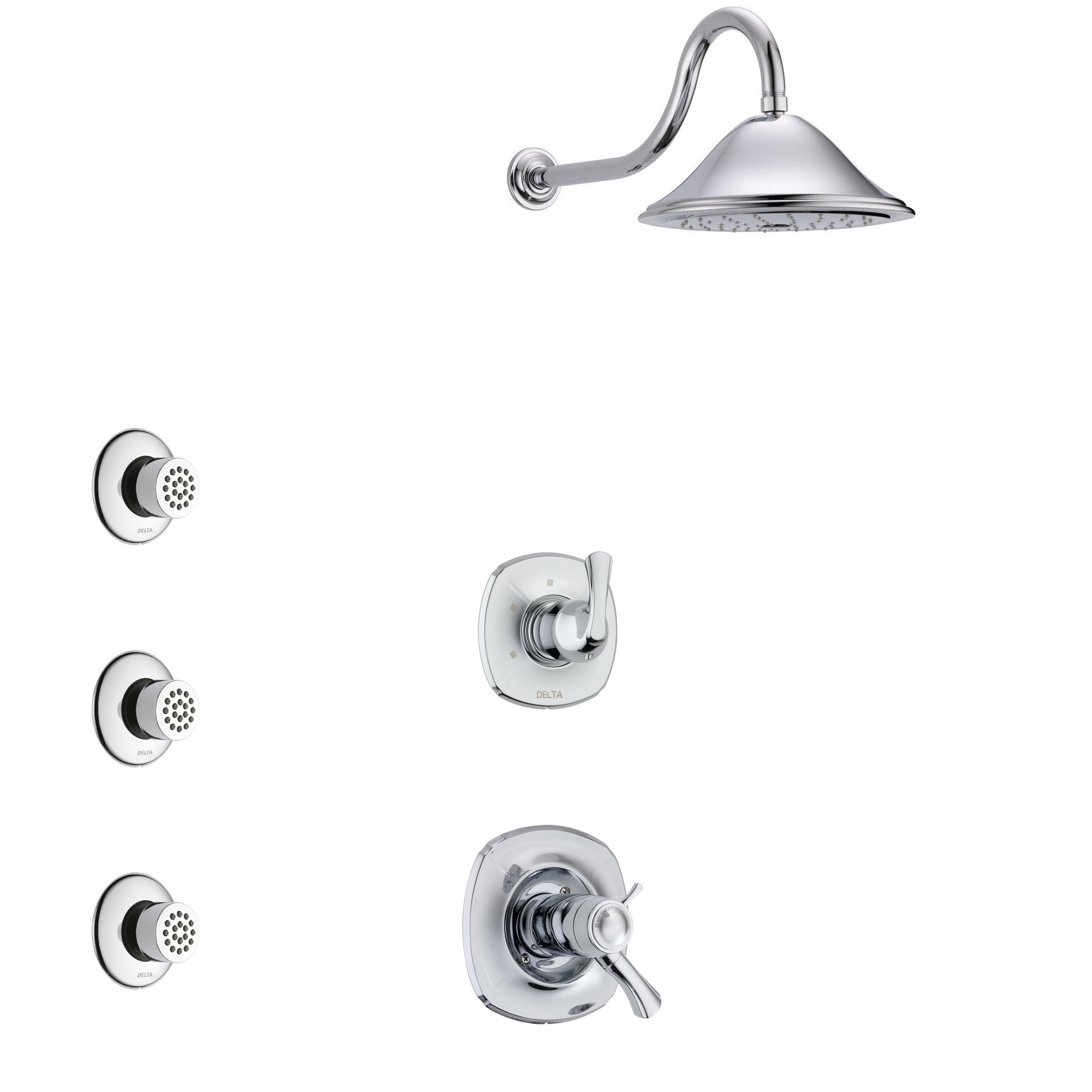Delta Addison Chrome Finish Shower System with Dual Thermostatic Control Handle, 3-Setting Diverter, Showerhead & 3 Body Sprays - SS17T9214 | Luxury Bathroom Upgrade for Spa-Like Experience