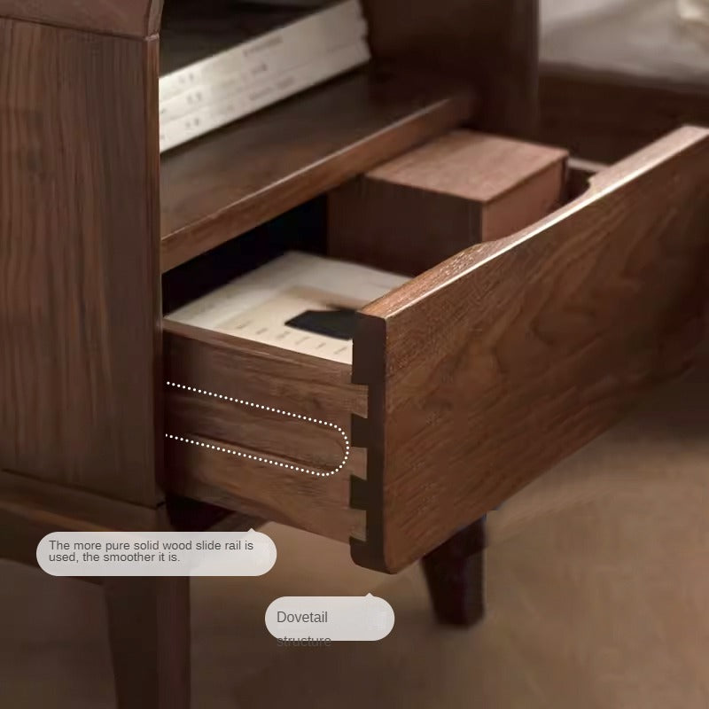 Premium Black Walnut & Ash Solid Wood Modern Nightstand - Stylish Bedside Table for Bedroom, Living Room, or Office