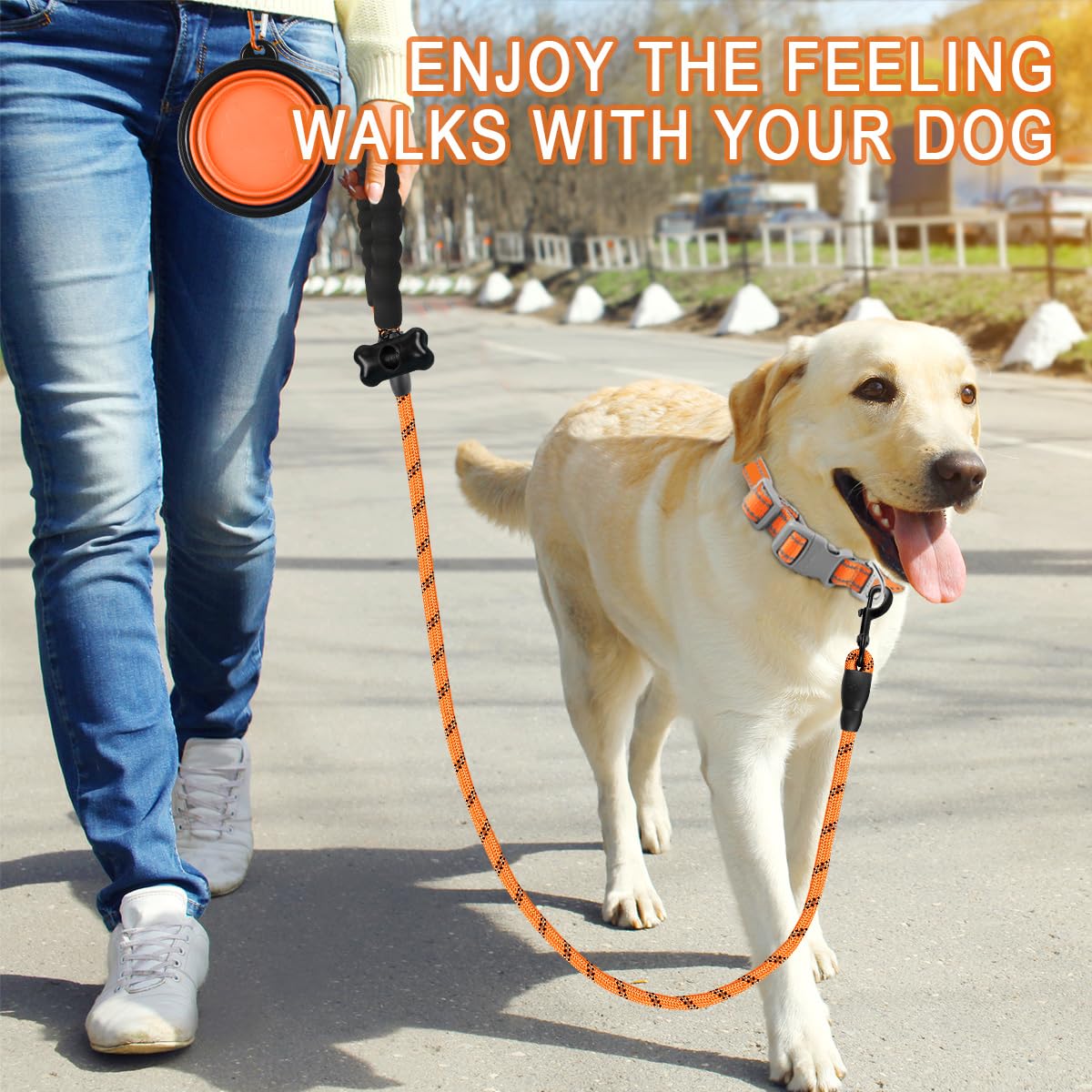 **BARKBAY Heavy Duty Dog Leash for Large Dogs - 5FT Reflective Leash with Padded Handle for Walking, Running & Training - Durable & Comfortable for Medium to Large Breeds (Orange, 1/2'') - Perfect for Night Walks & Outdoor Adventures**