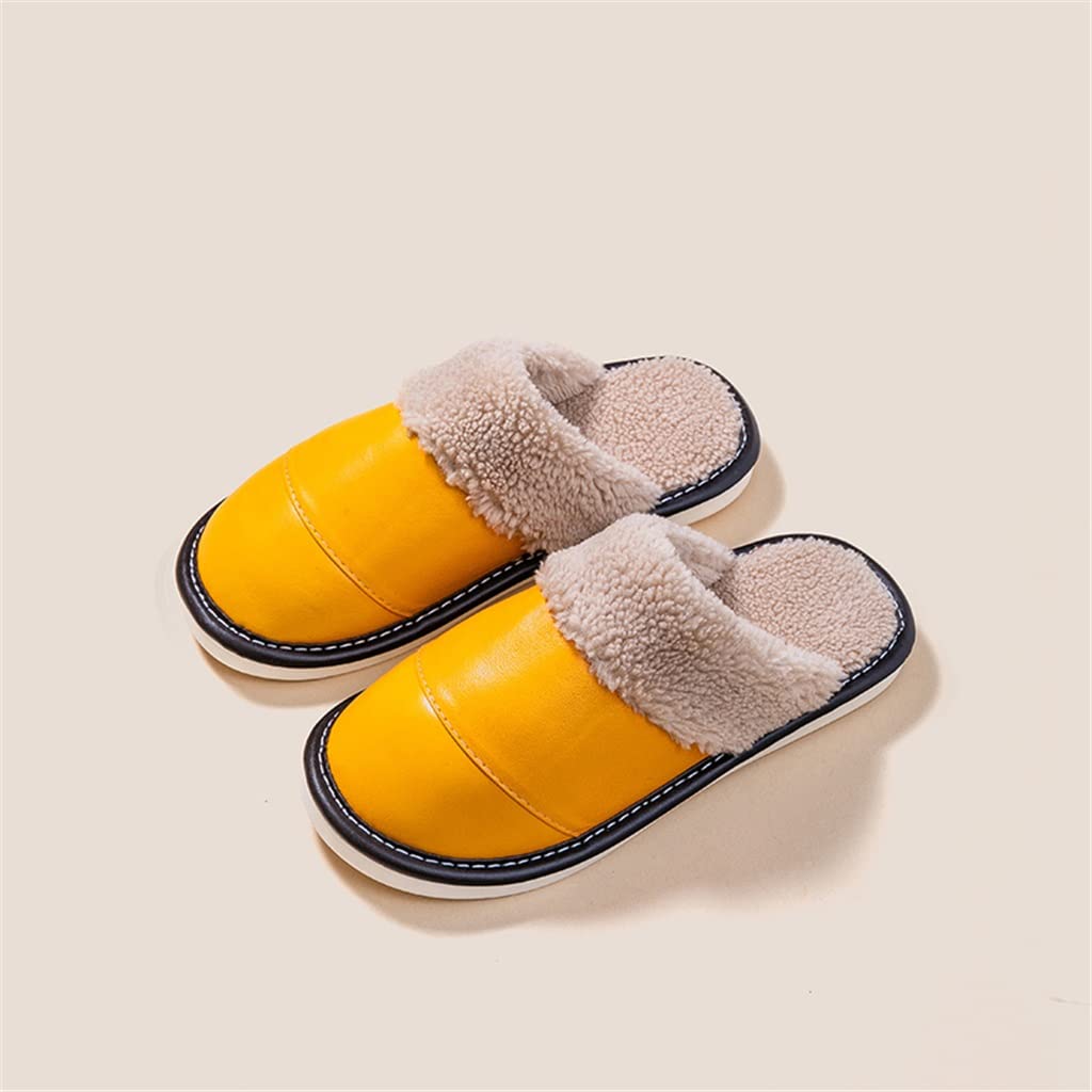 EKDSPW Women's Leather Slippers - Soft & Warm Indoor House Shoes for Fall & Winter - Comfortable Casual Home Footwear (Yellow, Size 37/38) - Perfect for Lounging, Relaxing & Cozy Home Wear