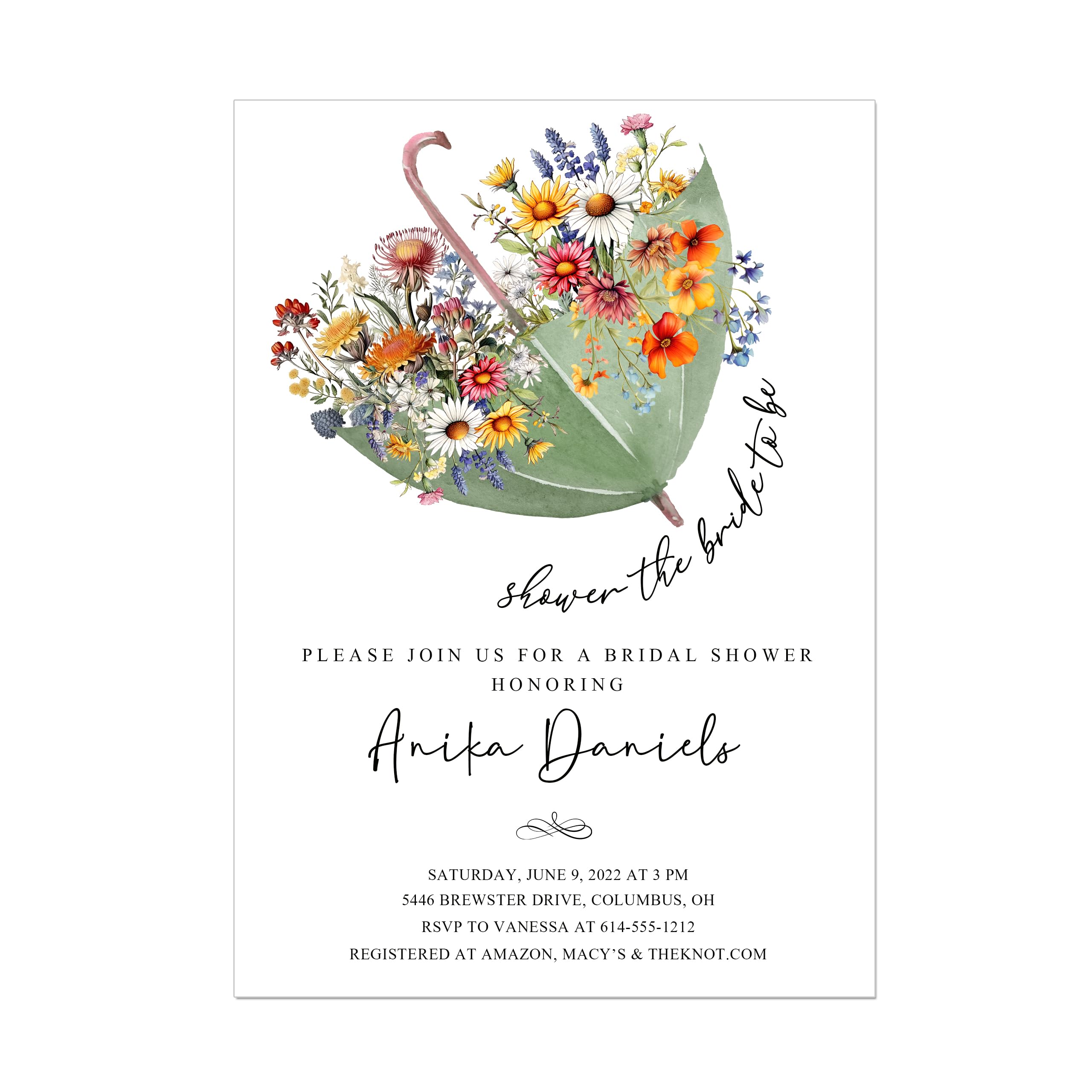 Elegant Spring Summer Wildflowers Umbrella - Perfect for Bridal Showers, Gift Cards & Outdoor Events | Stylish and Functional Rain Protection