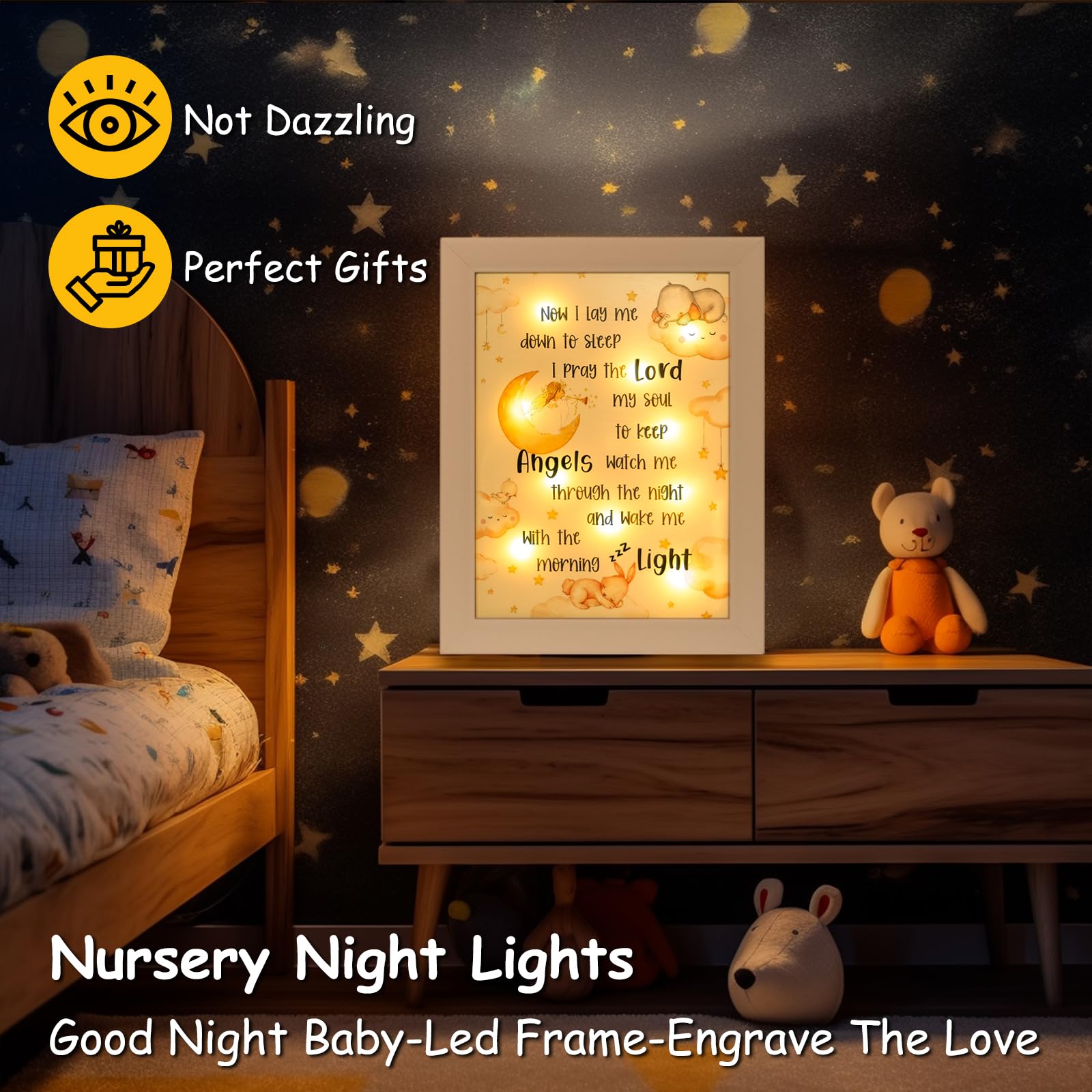 YLOVAN Baptism Gifts for Girls & Boys - Baby Christening Night Light Frame with Prayer Verse | Catholic Godparent Gifts, Nursery Decor for Bedtime | Perfect for Baptism, Dedication & Baby Showers (White)