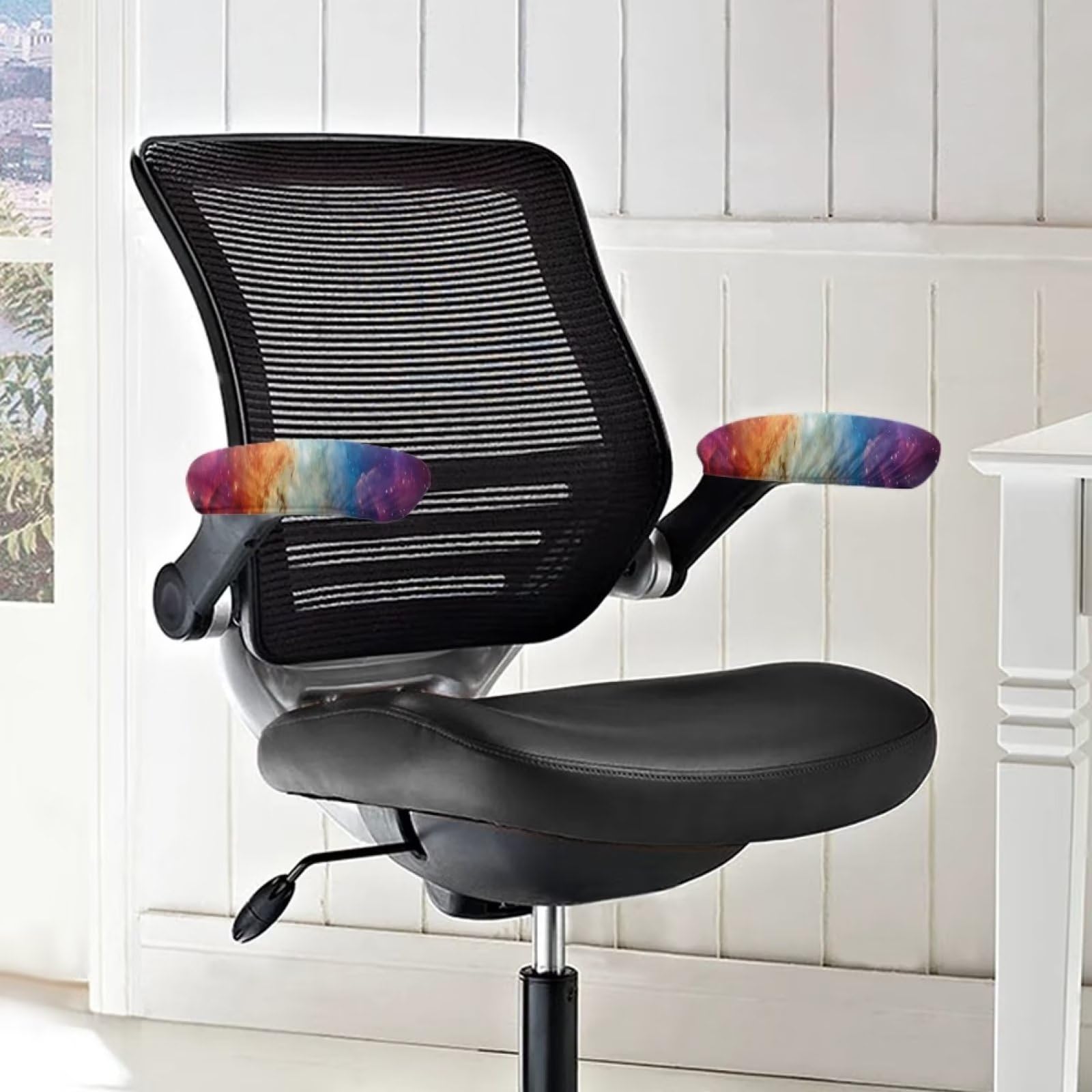 2Pcs Starry Sky Print Office Chair Arm Covers - Elastic, Skin-Friendly Armrest Protectors for Computer & Desk Chairs - Perfect for Home Office, Gaming & Workspace Comfort