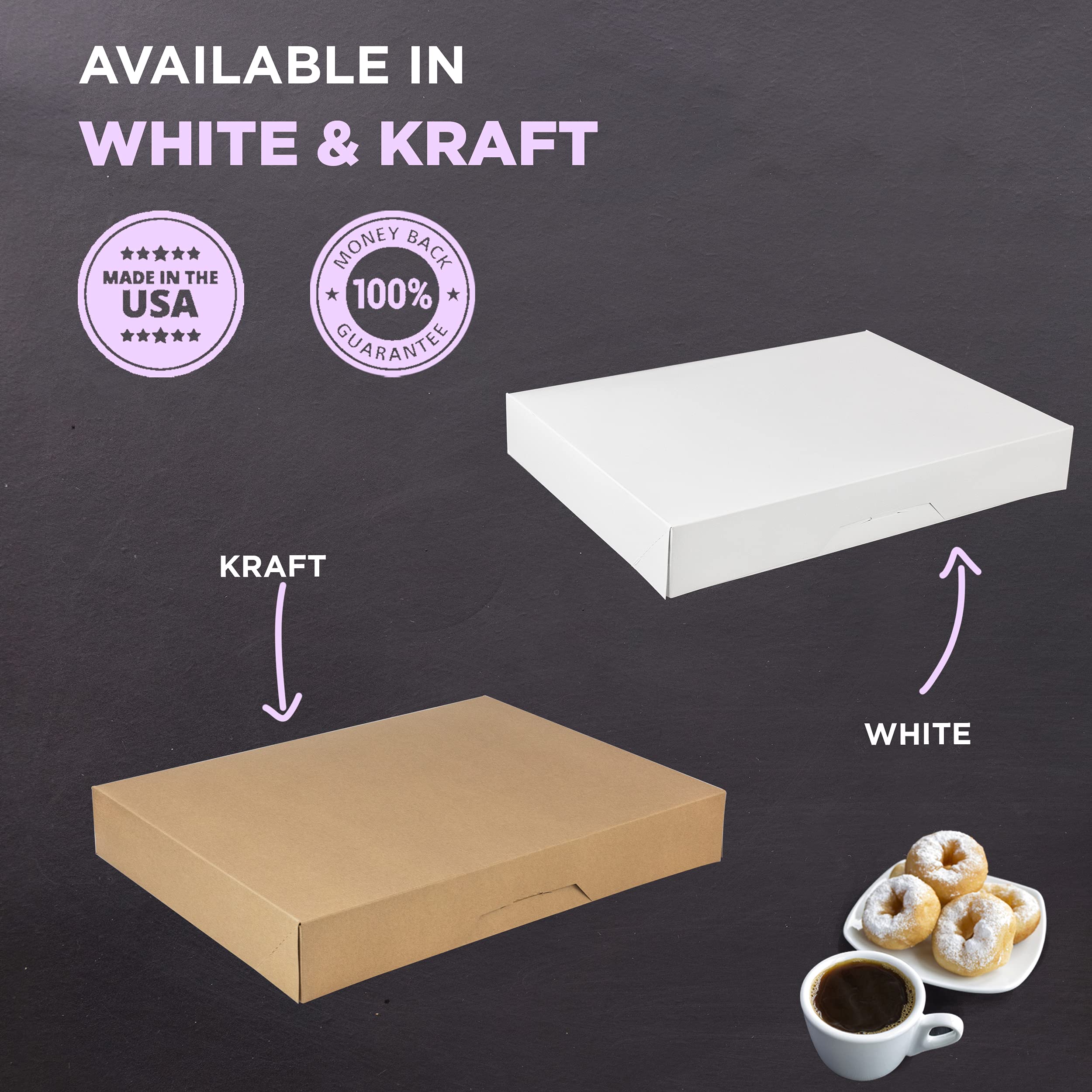 100 Pack 15x11.5x2.2 Inch White Bakery Boxes - Auto-Popup Cardboard Gift Packaging for Donuts, Cookies, Brownies, Pastries & Bread | Perfect for Meal Prep, Baking Storage & Wholesale Business Use