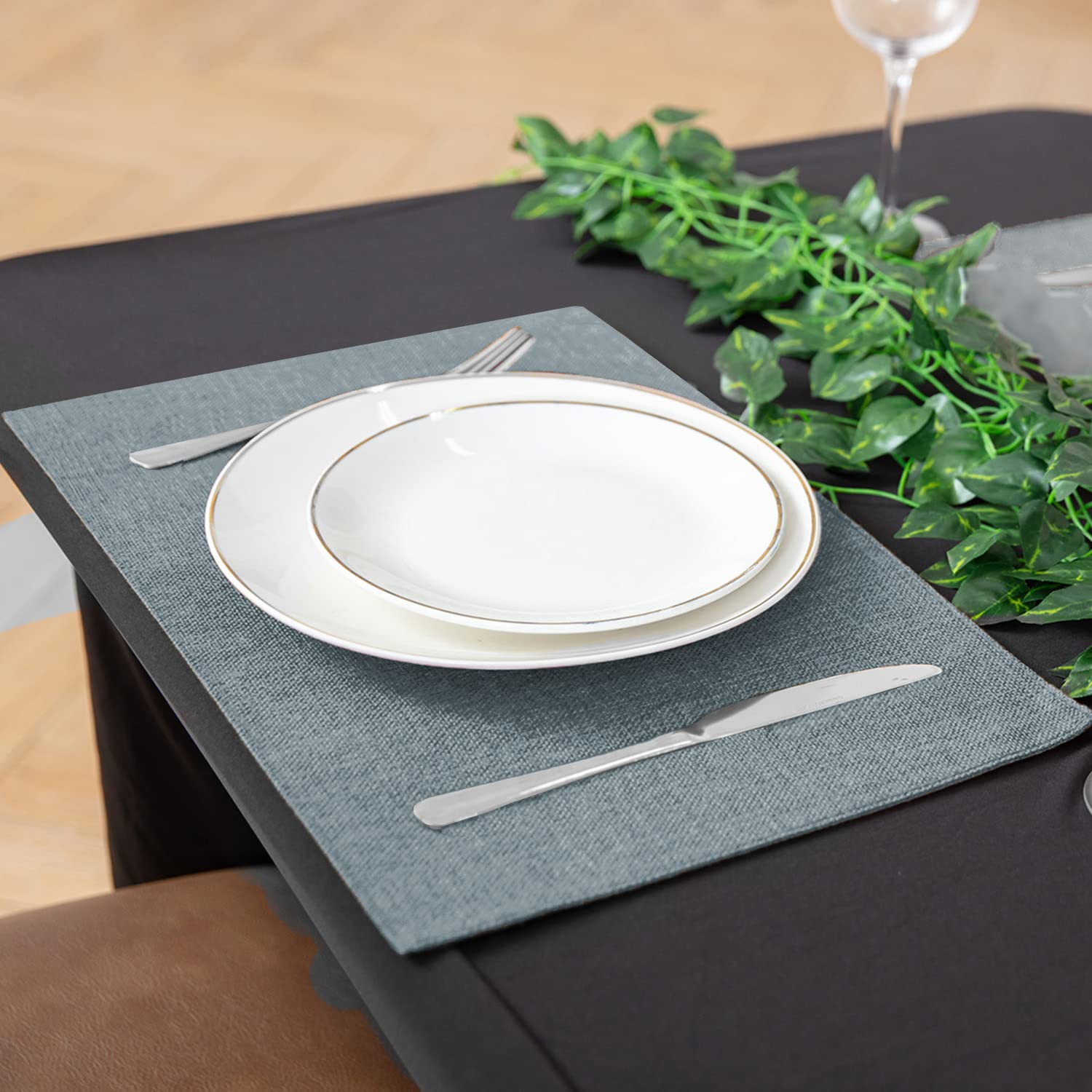 Premium Set of 8 Linen-Like Polyester Placemats - Machine Washable, Heat Resistant & Wrinkle-Free Thick Table Mats for Dining Room & Kitchen Decor (Light Gray) | Perfect for Everyday Meals, Dinner Parties & Holiday Gatherings