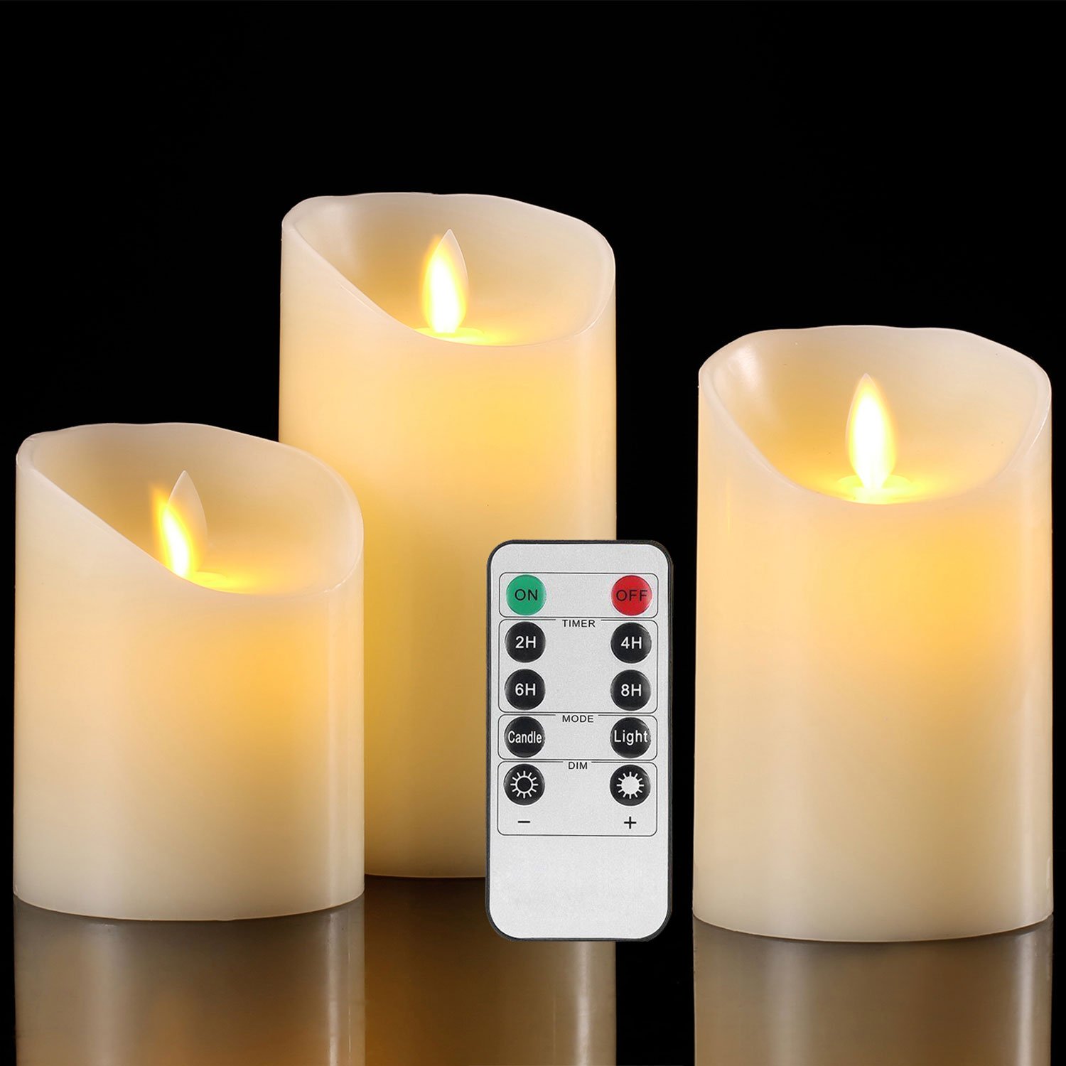 Real Wax Flameless LED Candles Set - Battery Operated Pillar Candles with Remote Control, 24-Hour Timer & Flickering Effect (4