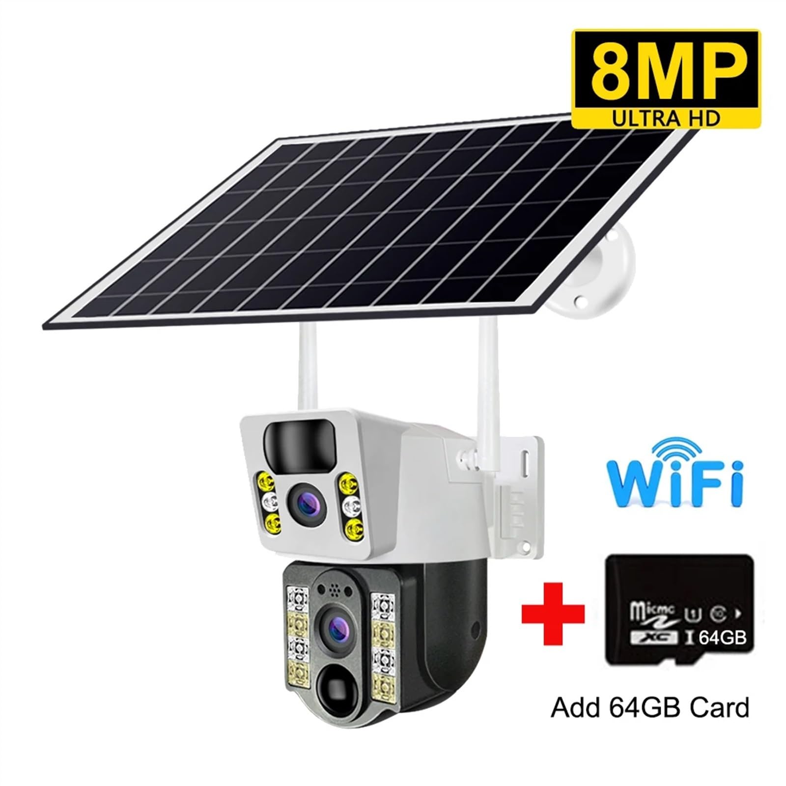 8MP 4K Wireless Solar Security Camera Outdoor with 4G SIM, Dual Lens, PIR Night Vision & 64GB Card - IP CCTV Home Protection Monitor for Day/Night Surveillance (Ideal for Backyard, Garage & Perimeter Security)