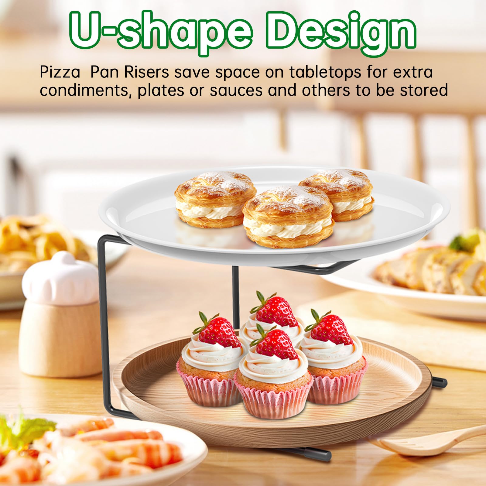 4-Piece Black Metal Pizza Table Stands - Pizza Rack Stand for Restaurants & Serving - Pizza Holder, Pan Riser, Food Platter Tray & Display Rack - Perfect for Pizza Parties, Buffets & Catering Events