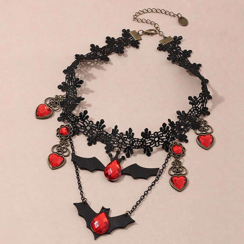 Gothic Black Lace Bat Wing Vampire Choker Necklace | Elegant Halloween Costume Accessory | Perfect for Cosplay, Gothic Fashion & Vampire-Themed Parties (X0872)