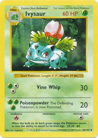 Pokemon Ivysaur Basic 30/102 Shadowless Trading Card - Rare Collectible for Pokemon TCG Players & Fans | Perfect for Battles, Collections & Gifts