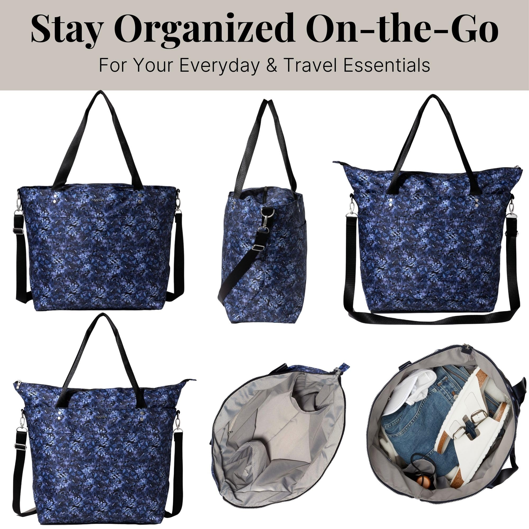 Large Lightweight Nylon Tote Bag for Women - Spacious Carryall Weekender with Zipper Top & Luggage Sleeve - Perfect for Travel, Beach, Work and Gym Use
