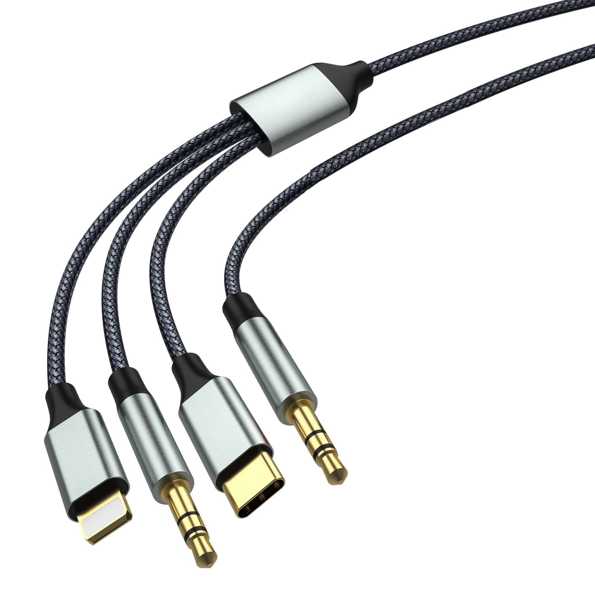 Premium USB C to Aux 3.5mm Car Audio Cable - Nylon Braided 3-in-1 Adapter for iPhone, Headphones & Smartphones - Lightning Compatible for Car Stereo, Home Audio & Portable Speakers