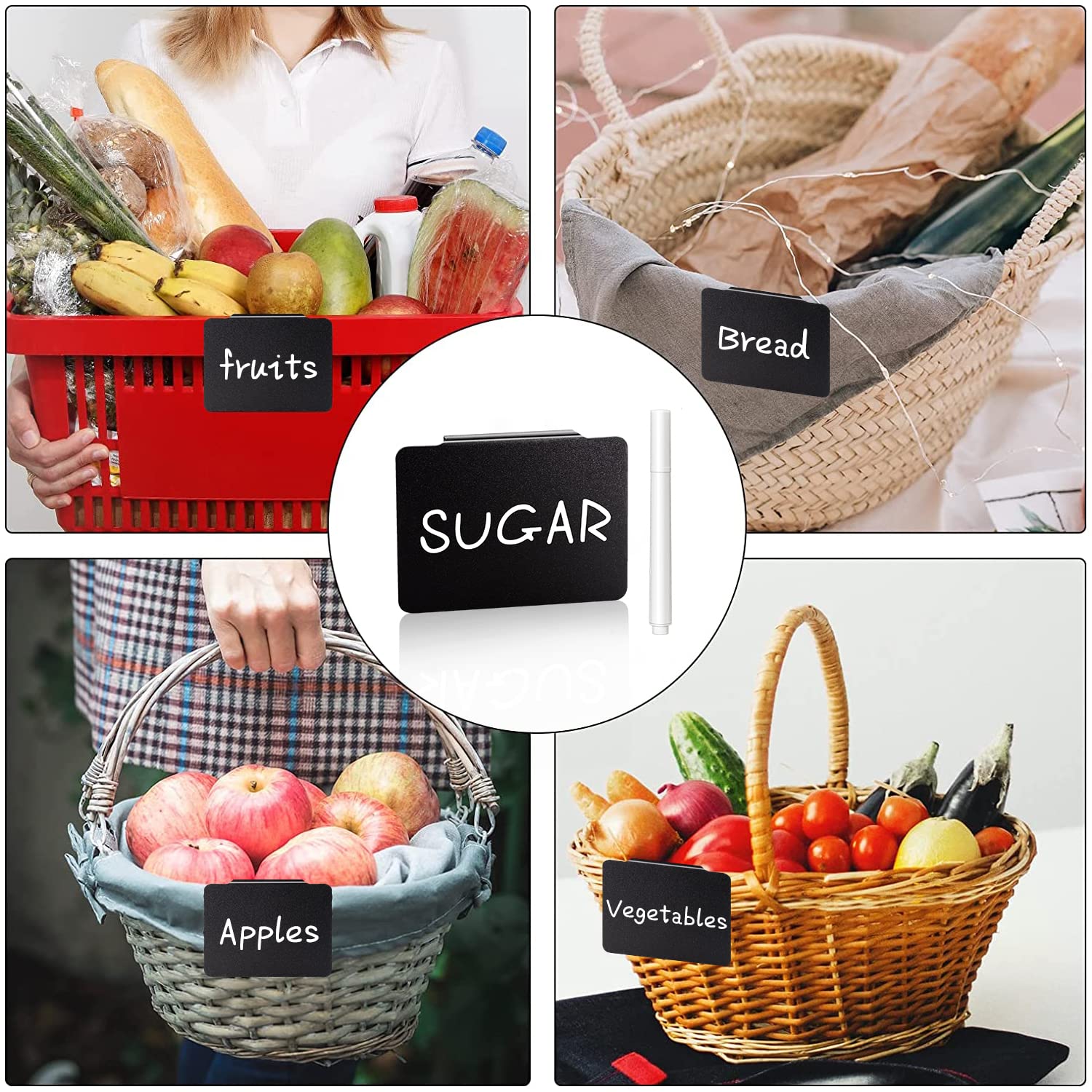 Removable Plastic Clip Labels with White Chalk Markers - 18 Pack with 2 Chalk Pens for Kitchen Pantry, Storage Bins, Fabric Organizers - Perfect for Home Organization & Labeling Containers