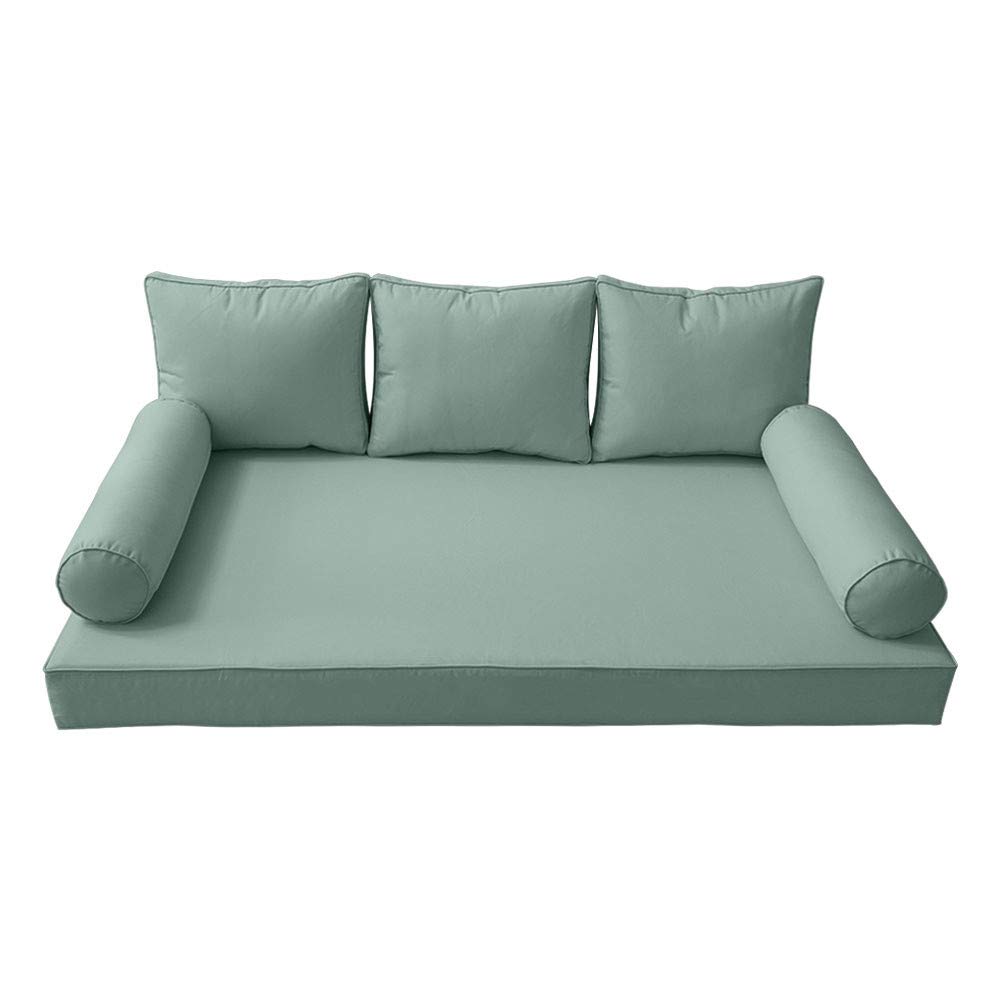 Prolinemax Outdoor Style 3 Twin-XL Piped Trim Daybed Mattress Bolster Pillow Fitted Cover Set - Waterproof & Breathable Fabric for Patio, Sunroom, or Guest Room (AD002)